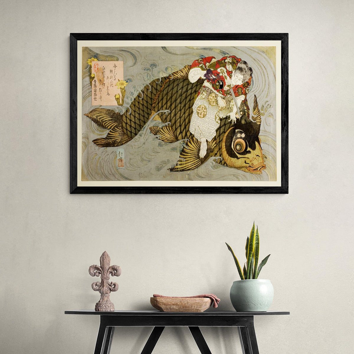 Oniwakamaru Subduing the Giant Carp Japanese Koi Folklore Totoya Hokkei Warrior Samurai Ronin Legend Marine Life Antique Fine Art Print