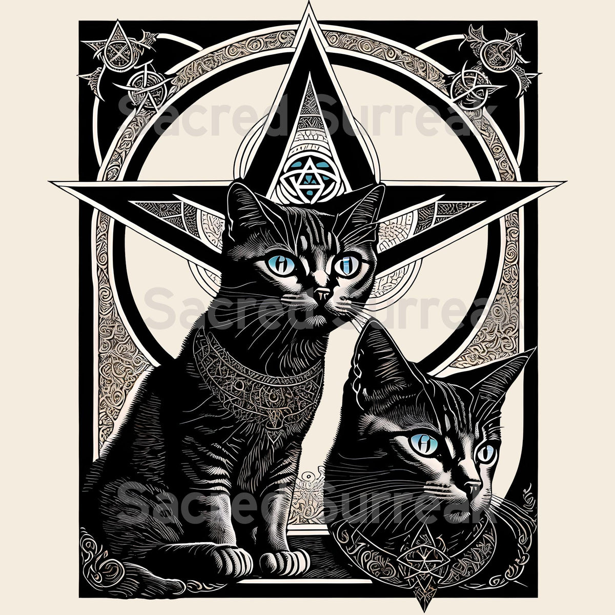 Pagan & Wiccan Kittens | Magical Druid Cats | Nature Spirituality, Earth and Sky | Pet Lover Wisdom Healing Graphic Art T-Shirt