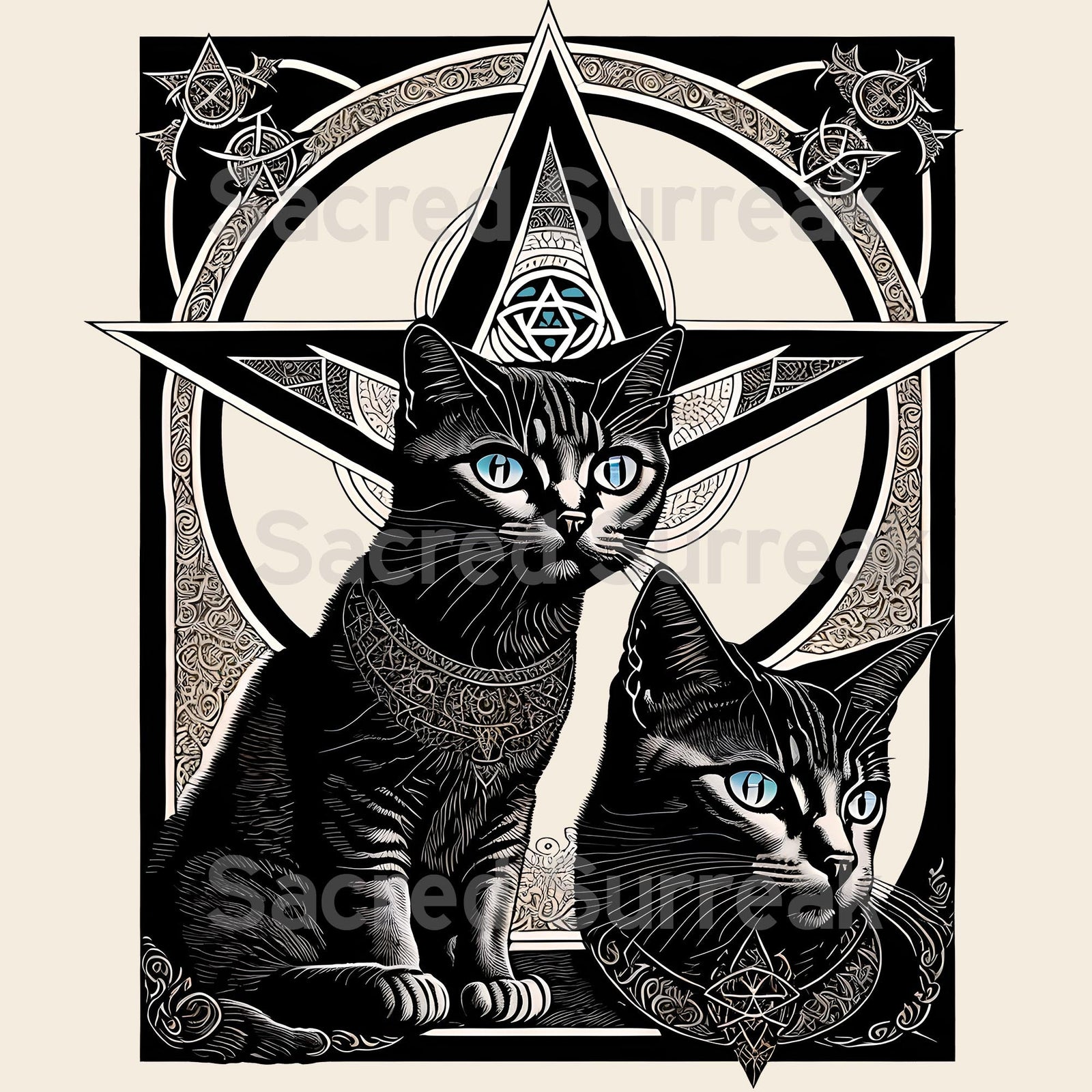 Pagan & Wiccan Kittens | Magical Druid Cats | Nature Spirituality, Earth and Sky | Pet Lover Wisdom Healing Graphic Art T-Shirt