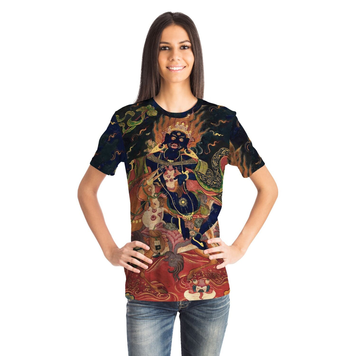 Palden Lhamo Diva Yogini Wrathful Female Goddess | Shri Devi Vintage Tibetan Thangka Buddhism Graphic Art T-Shirt