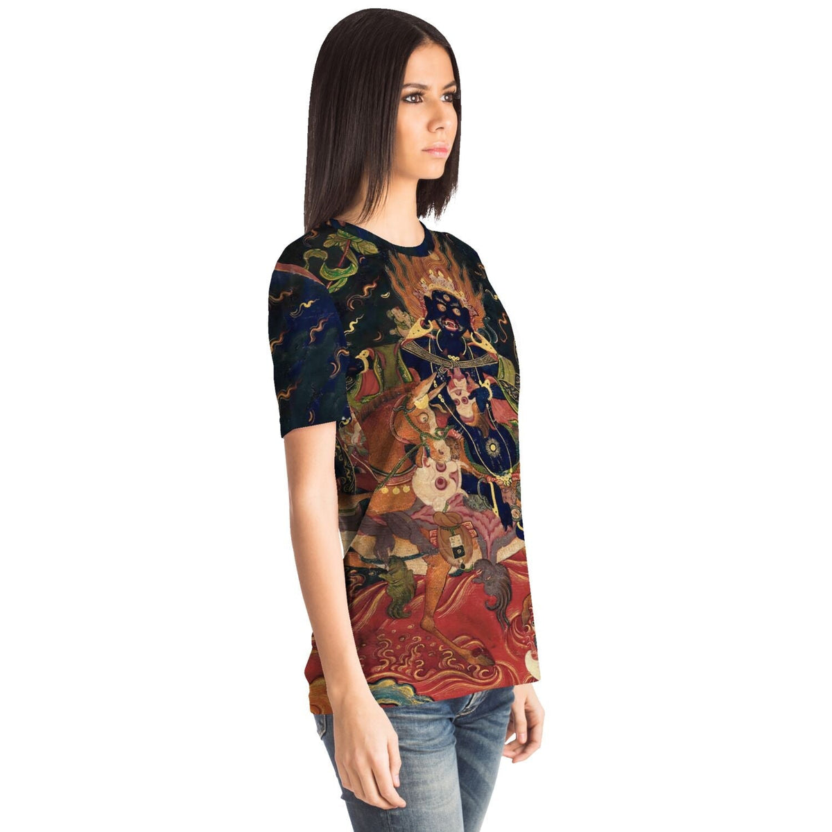 Palden Lhamo Diva Yogini Wrathful Female Goddess | Shri Devi Vintage Tibetan Thangka Buddhism Graphic Art T-Shirt