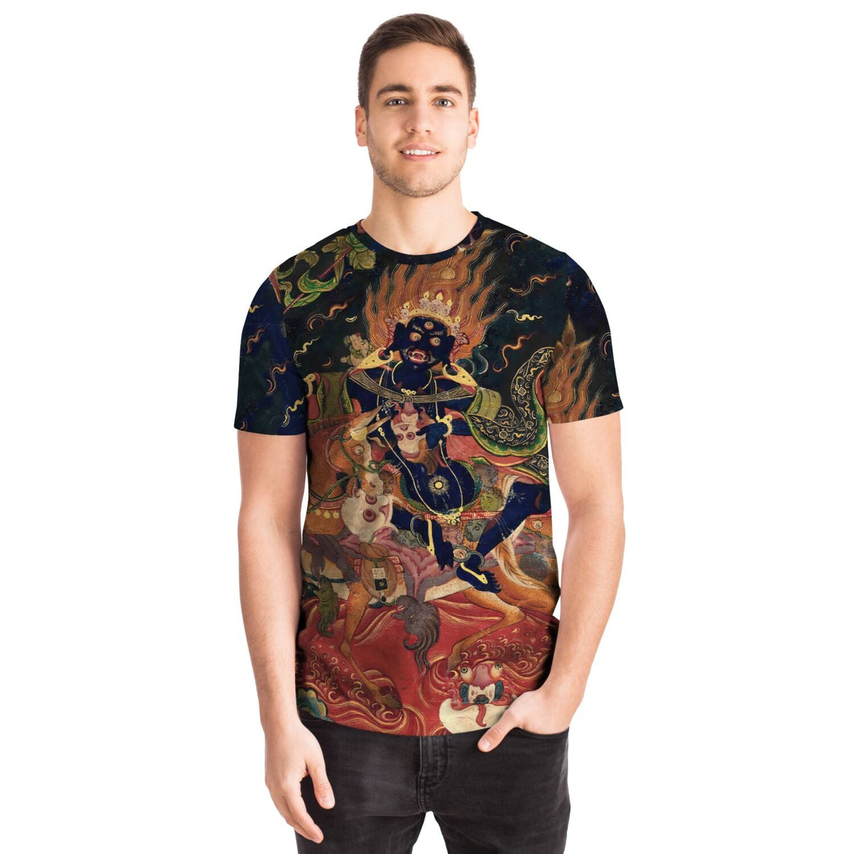 Palden Lhamo Diva Yogini Wrathful Female Goddess | Shri Devi Vintage Tibetan Thangka Buddhism Graphic Art T-Shirt