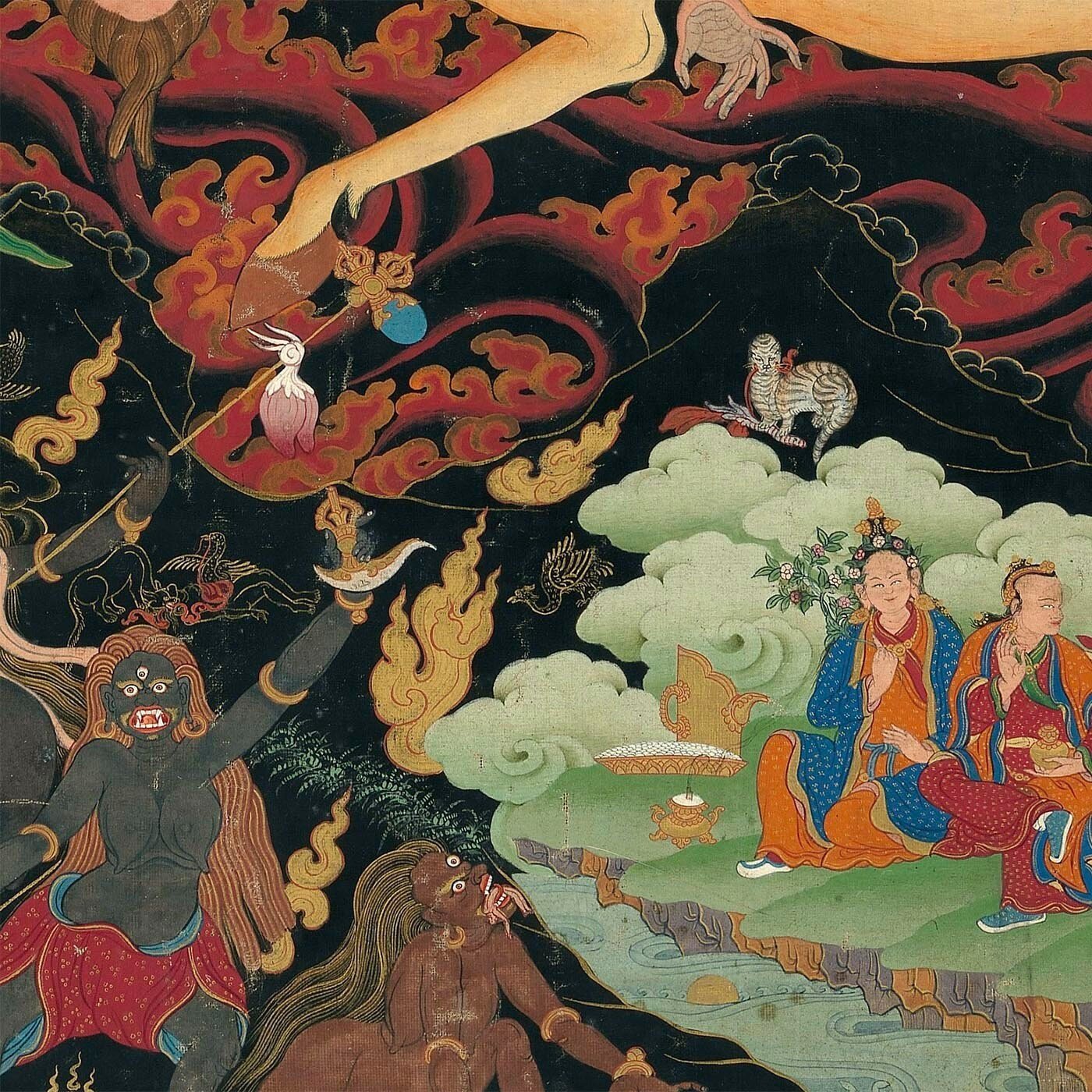Palden Lhamo ("Glorious Goddess") Giclée Tibetan Buddhist Tantra Wall Decor Vintage Fine Art Print with Thangka-Style Hanger