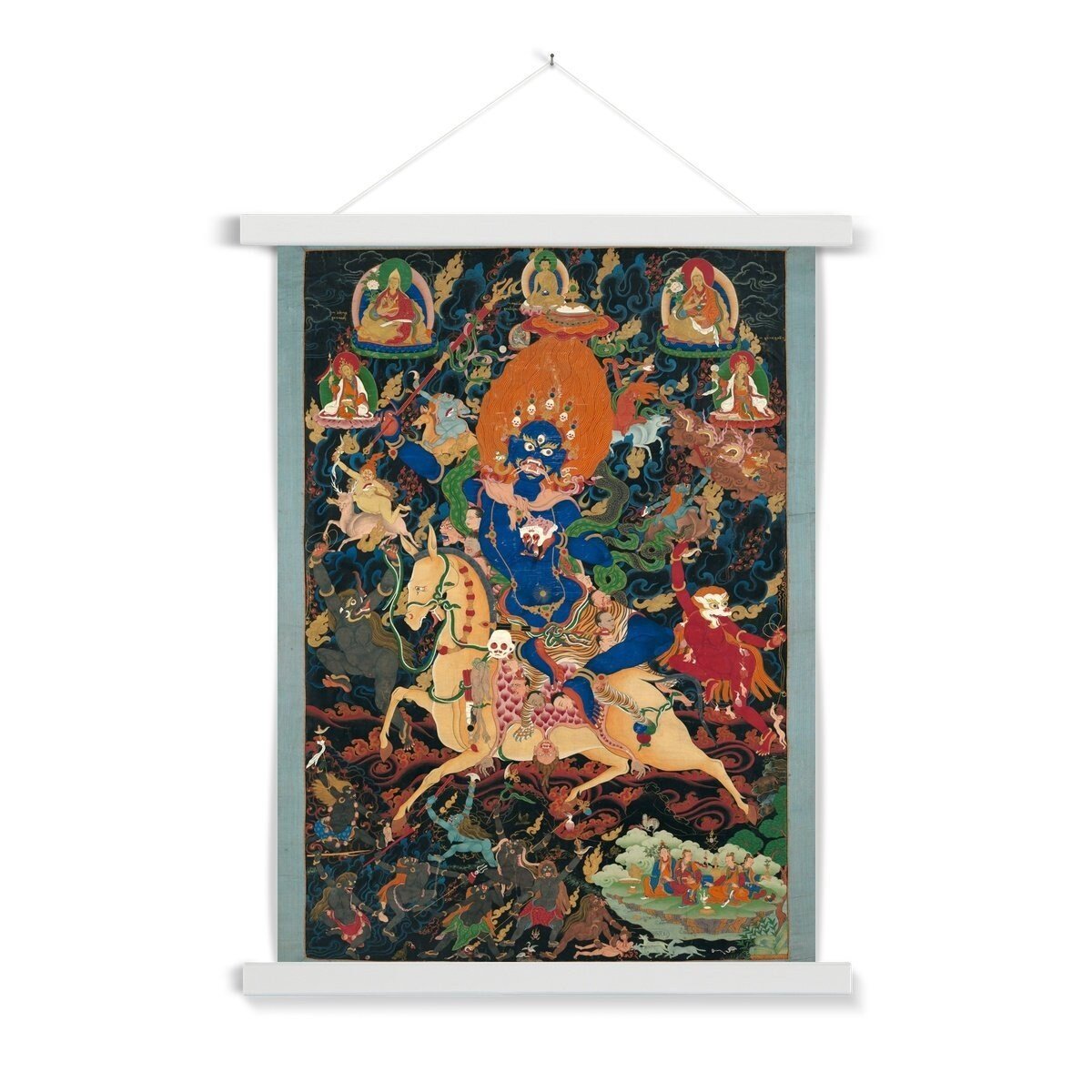 Hangar Thangka Palden Lhamo ("Glorious Goddess") Giclée Tibetan Buddhist Tantra Wall Decor Vintage Fine Art Print with Thangka-Style Hanger