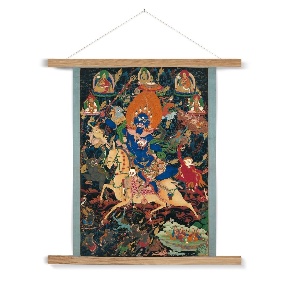 Palden Lhamo ("Glorious Goddess") Giclée Tibetan Buddhist Tantra Wall Decor Vintage Fine Art Print with Thangka-Style Hanger