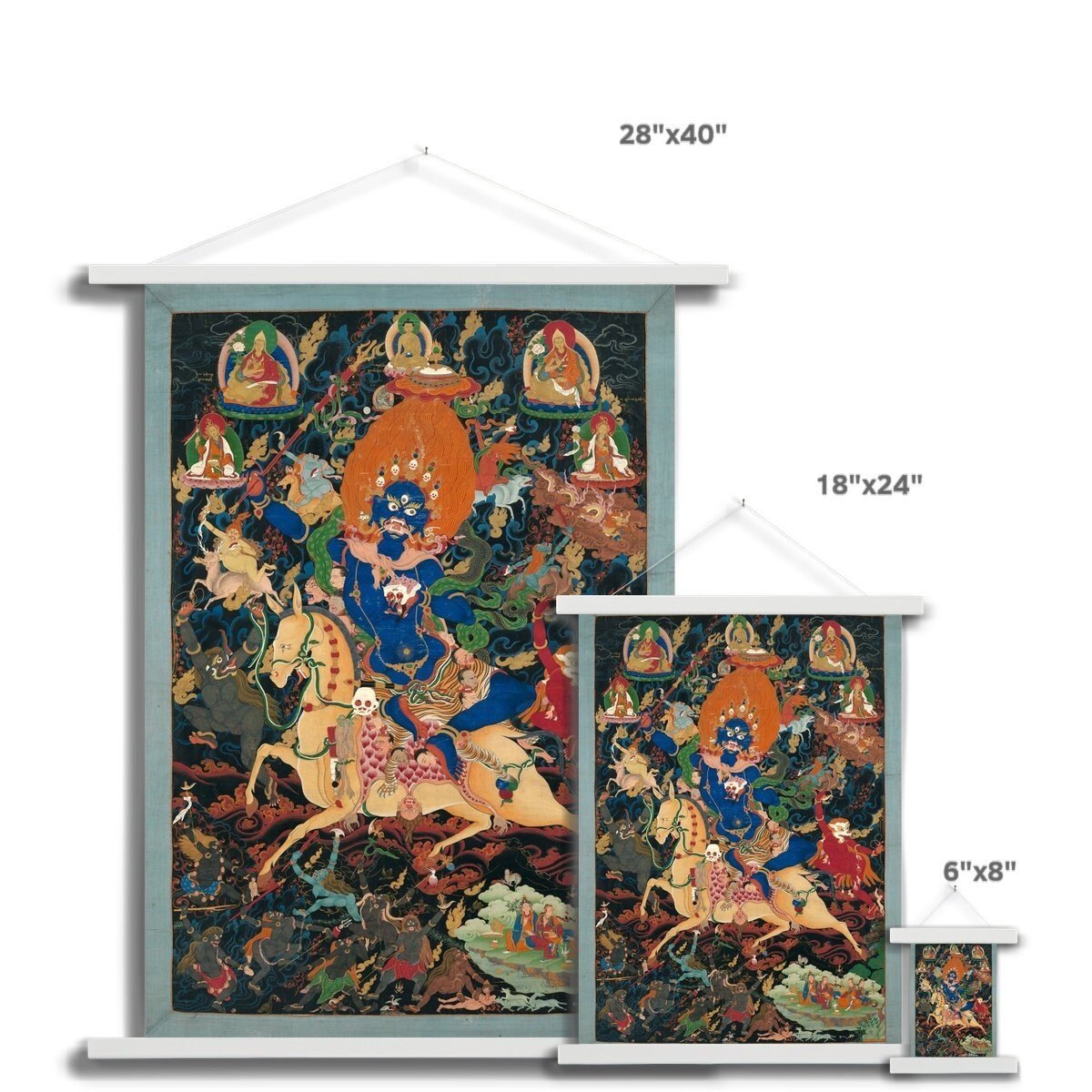 Palden Lhamo ("Glorious Goddess") Giclée Tibetan Buddhist Tantra Wall Decor Vintage Fine Art Print with Thangka-Style Hanger