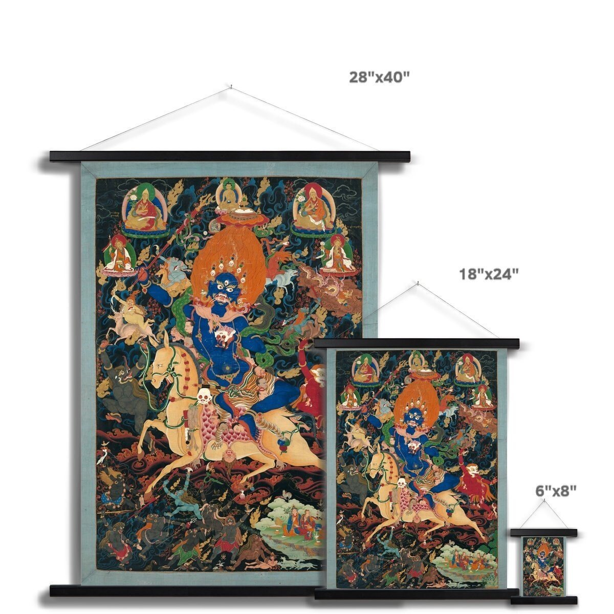 Palden Lhamo ("Glorious Goddess") Giclée Tibetan Buddhist Tantra Wall Decor Vintage Fine Art Print with Thangka-Style Hanger