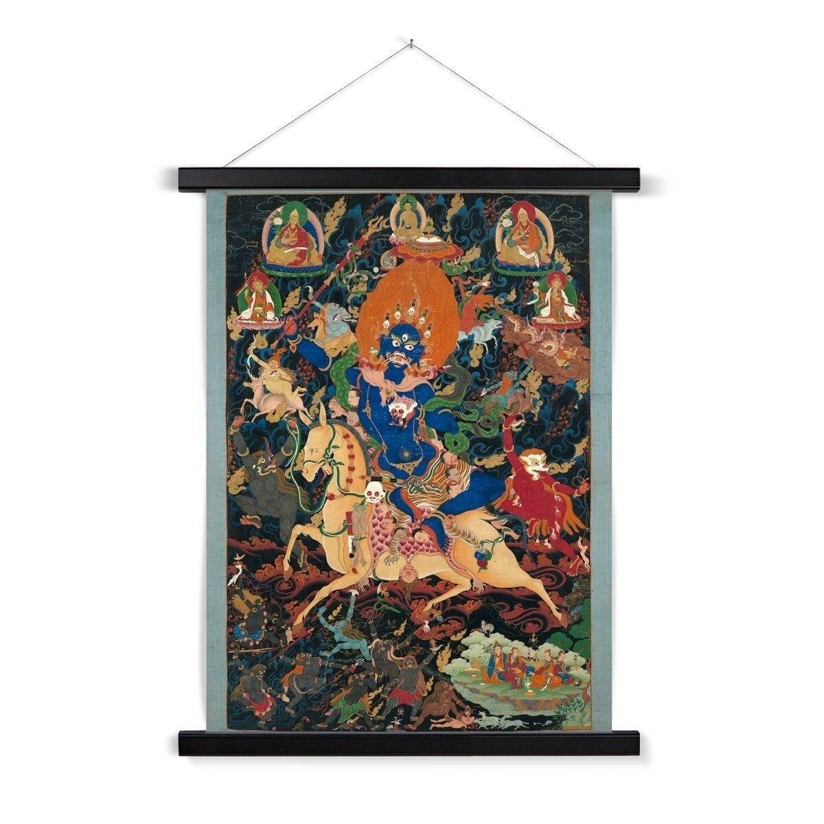 Palden Lhamo ("Glorious Goddess") Giclée Tibetan Buddhist Tantra Wall Decor Vintage Fine Art Print with Thangka-Style Hanger