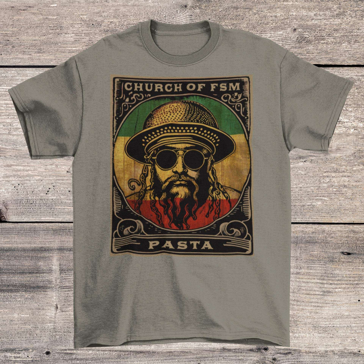 Pastafarianism & The Flying Spaghetti Monster (FSM) | Reggae and Atheist Inspired Pasta Graphic Art T-Shirt