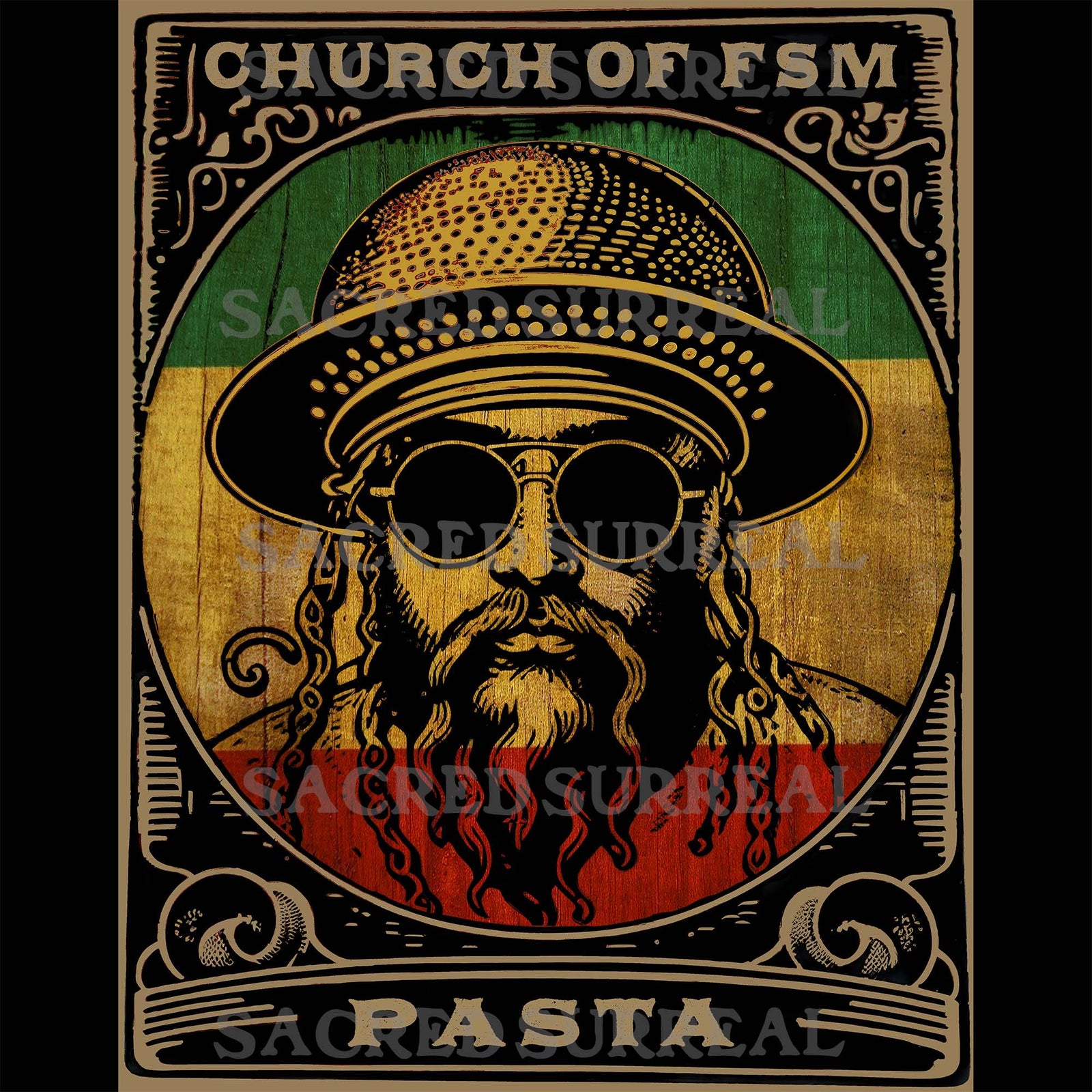Pastafarianism & The Flying Spaghetti Monster (FSM) | Reggae and Atheist Inspired Pasta Graphic Art T-Shirt