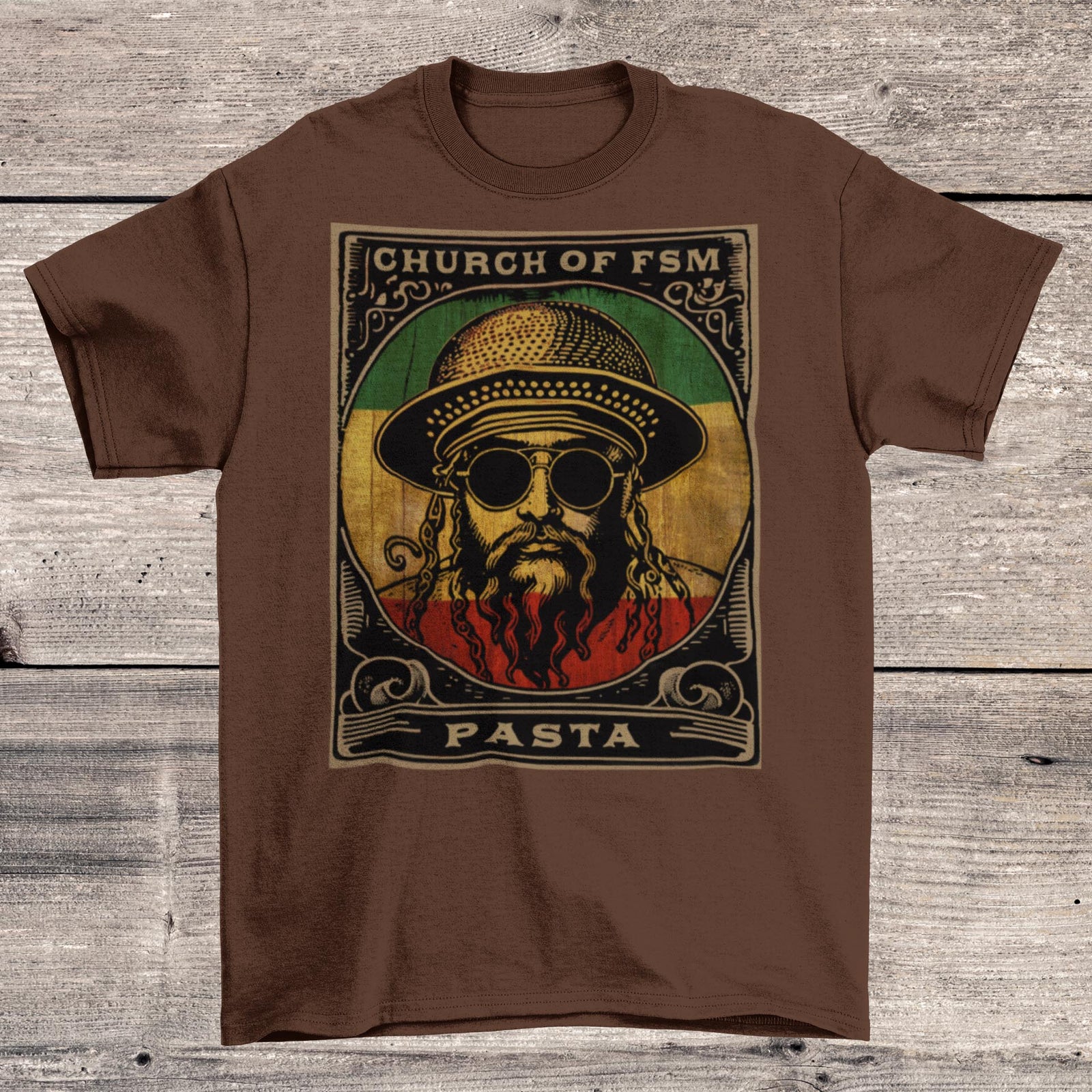T-Shirts XS / Chestnut Pastafarianism & The Flying Spaghetti Monster (FSM) | Reggae and Atheist Inspired Pasta Graphic Art T-Shirt