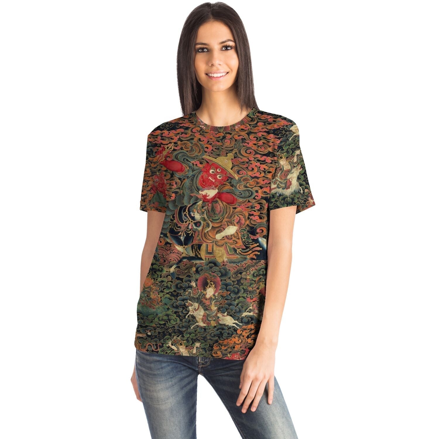 Pehar: Tibetan Worldly Protector | Protection Prosperity Success Deity | Buddhist Shaman Thangka Graphic Art T-Shirt