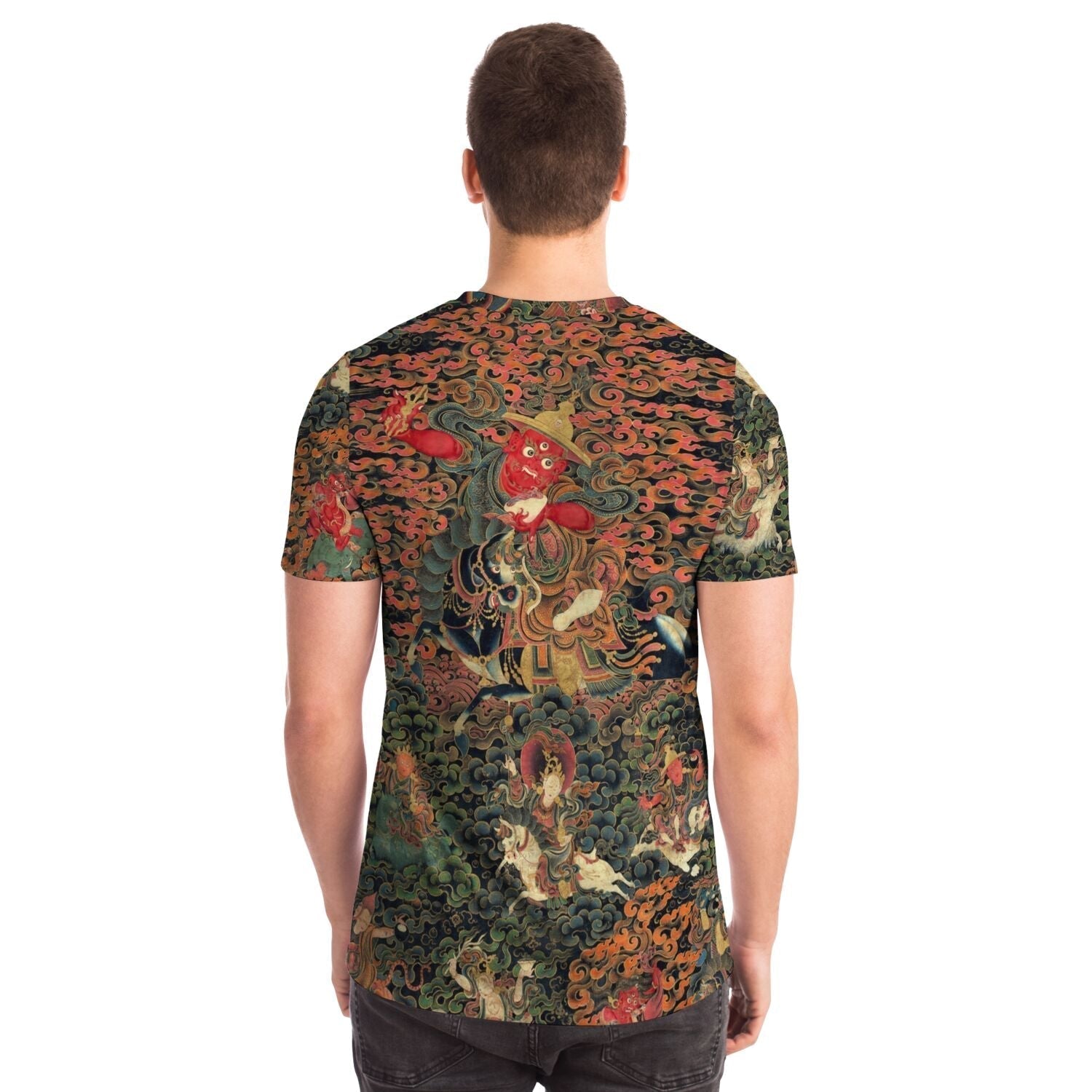 Pehar: Tibetan Worldly Protector | Protection Prosperity Success Deity | Buddhist Shaman Thangka Graphic Art T-Shirt