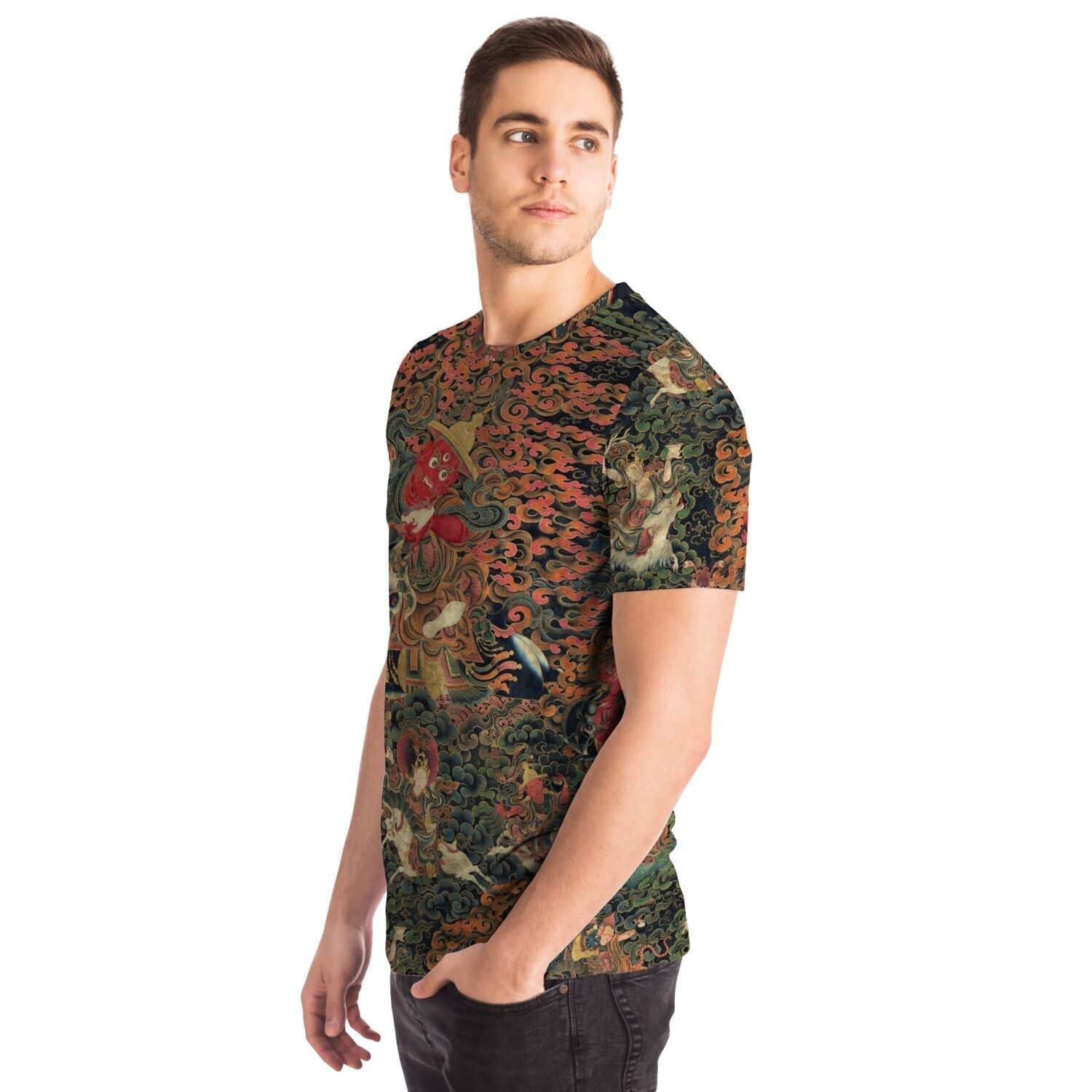 Pehar: Tibetan Worldly Protector | Protection Prosperity Success Deity | Buddhist Shaman Thangka Graphic Art T-Shirt