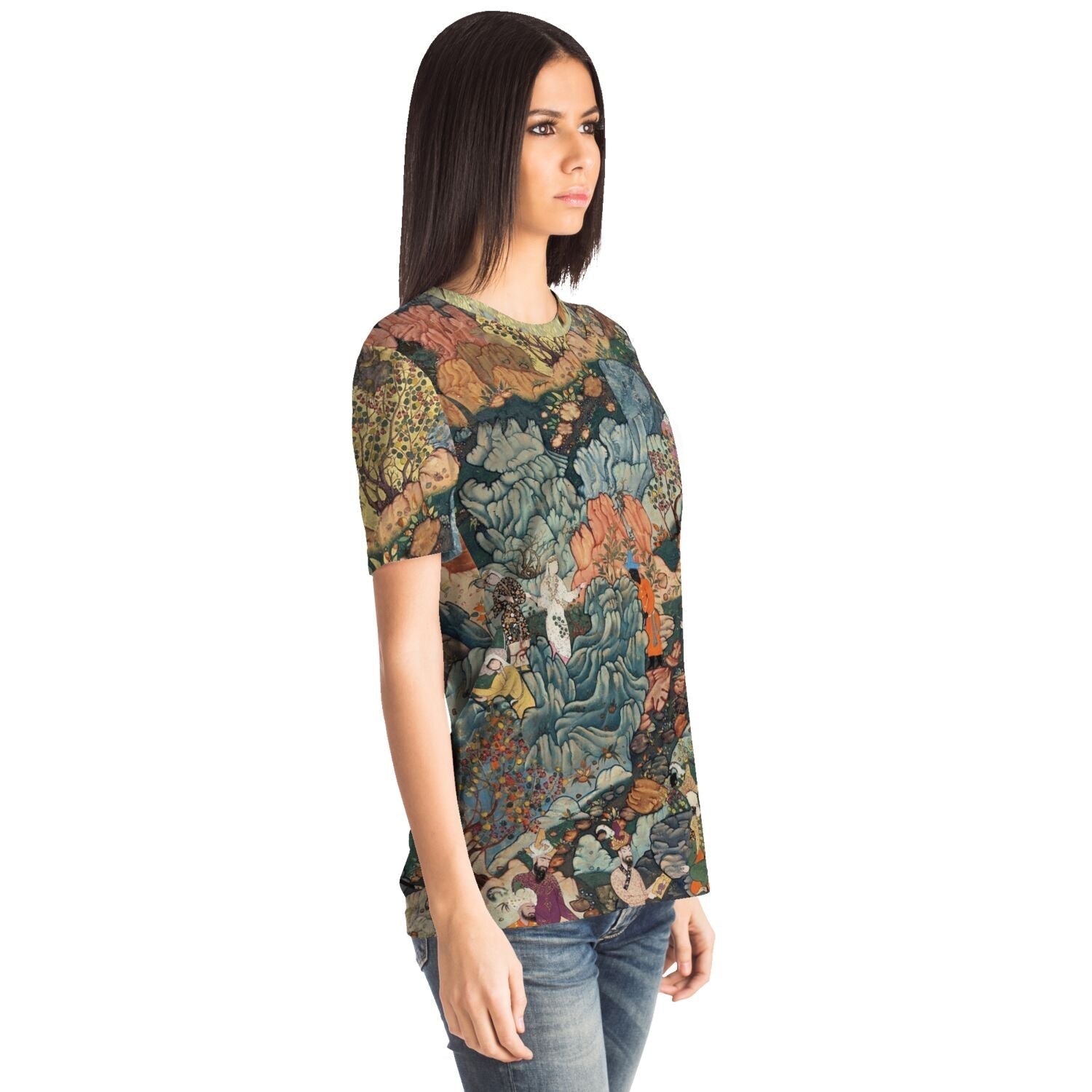 Persian Art Garden Oasis | Exotic Flora Fantasy Landscape | Islamic Miniature Mughal Dynasty All-Over-Print T-Shirt
