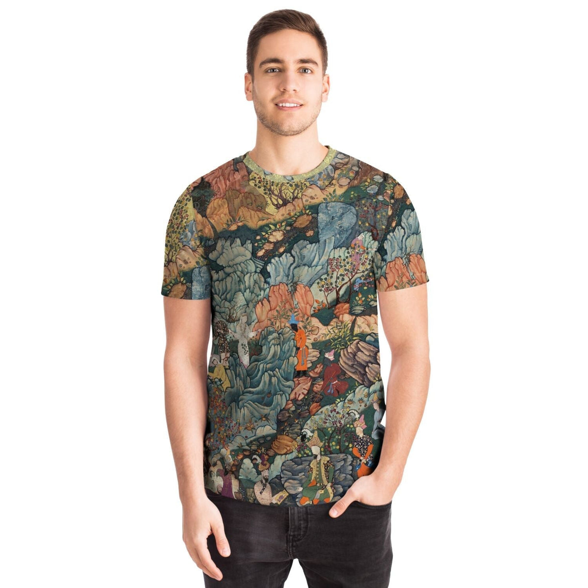 Persian Art Garden Oasis | Exotic Flora Fantasy Landscape | Islamic Miniature Mughal Dynasty All-Over-Print T-Shirt