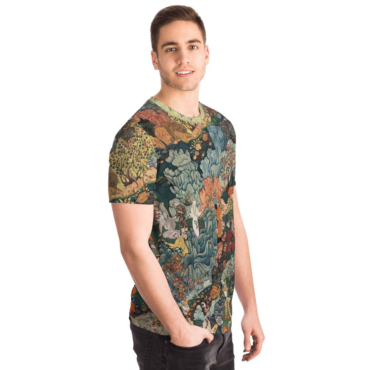 Persian Art Garden Oasis | Exotic Flora Fantasy Landscape | Islamic Miniature Mughal Dynasty All-Over-Print T-Shirt