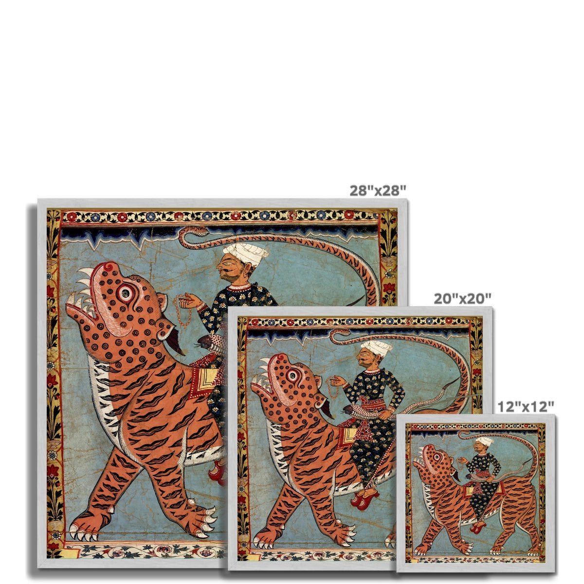 Pir Gazi and His Tiger Antique Gold and Silver, Indian Art, Islamic Art, Muslim Art, Sufi Rumi Mystic Cat, Antique Gold and Silver Framed Print