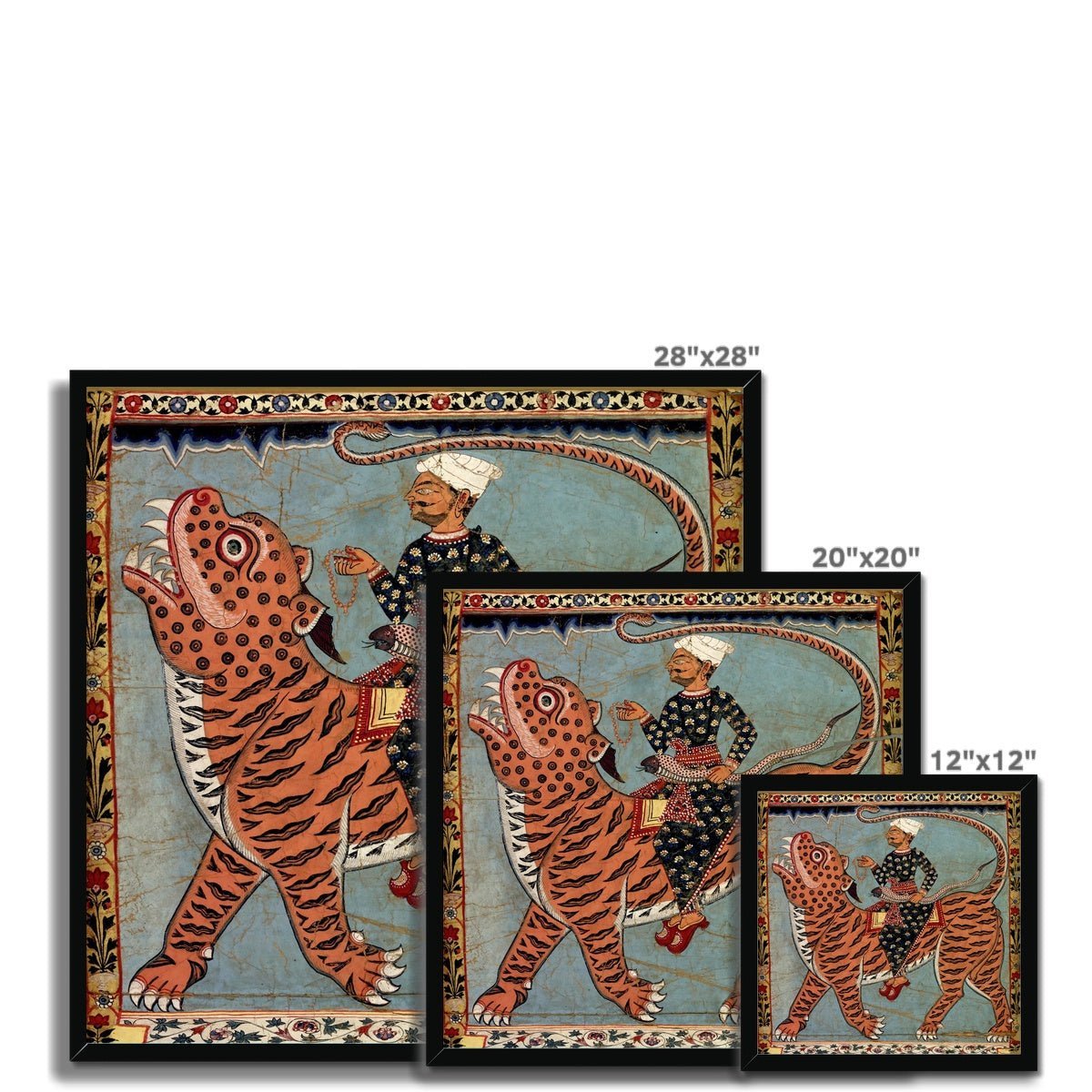 Fine art Pir Gazi and his Tiger, Indian Art, Islamic Art, Muslim Art, Antique Sufi Rumi Mystic Cat Feline Framed Art Print