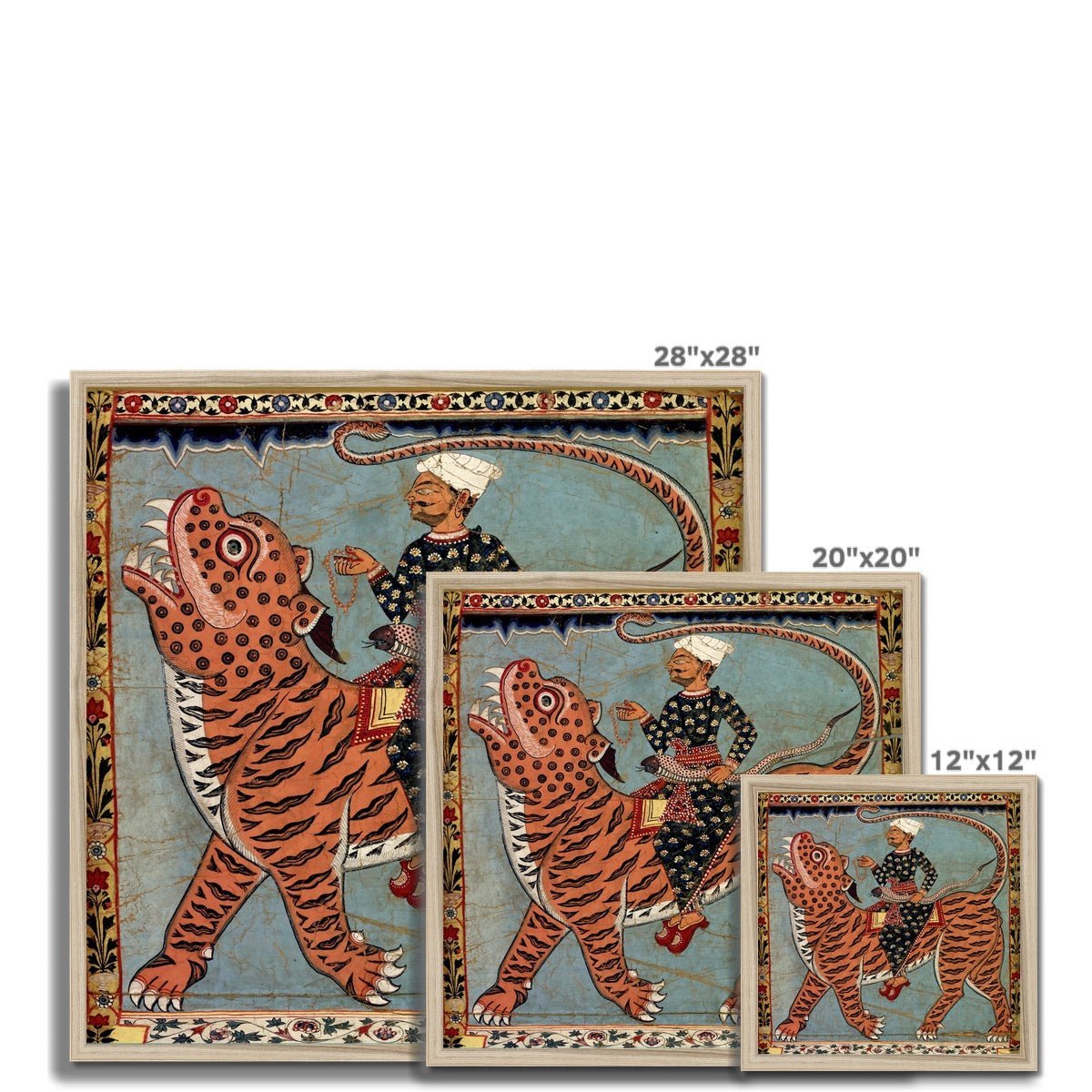 Pir Gazi and his Tiger, Indian Art, Islamic Art, Muslim Art, Antique Sufi Rumi Mystic Cat Feline Framed Art Print