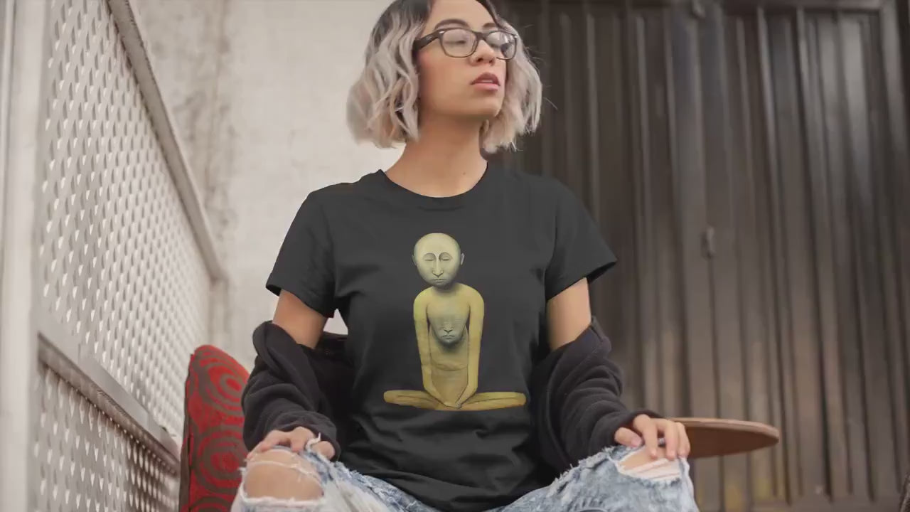Surreal Zen Stone Buddhist Nun ... Third Eye ... Original Surreal Trippy Buddhist Meditation Art | Stoner 420 Weed Meme Graphic Art T-Shirt Tee