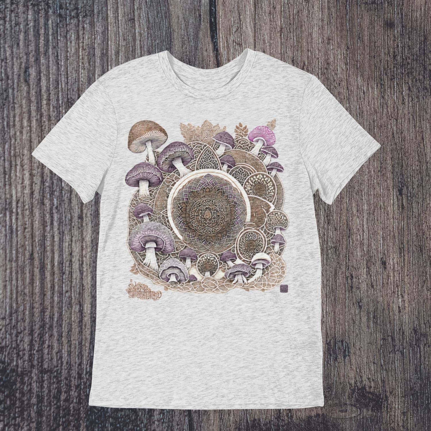 T-Shirts XS / Ash Psychedelic Mushroom Mandala, Sacred Geometry Yantra, Psilocybin Shrooms, Trippy Tattoo Graphic-Art T-Shirt