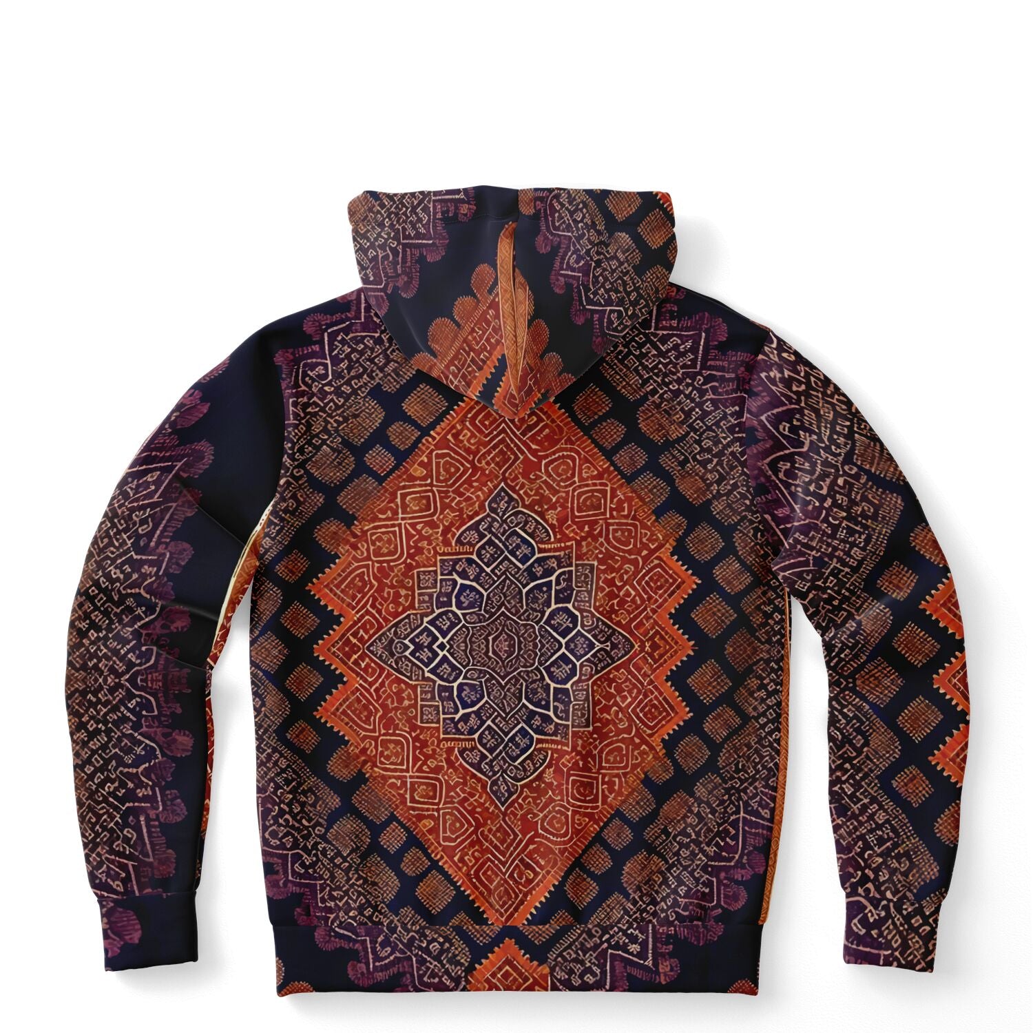 Fashion Hoodie - AOP Pure Consciousness Traditional Ikat Batik Textile Pattern, Authentic Indigenous Sacred Geometry, Metatron's Cube Tribal Pullover Hoodie