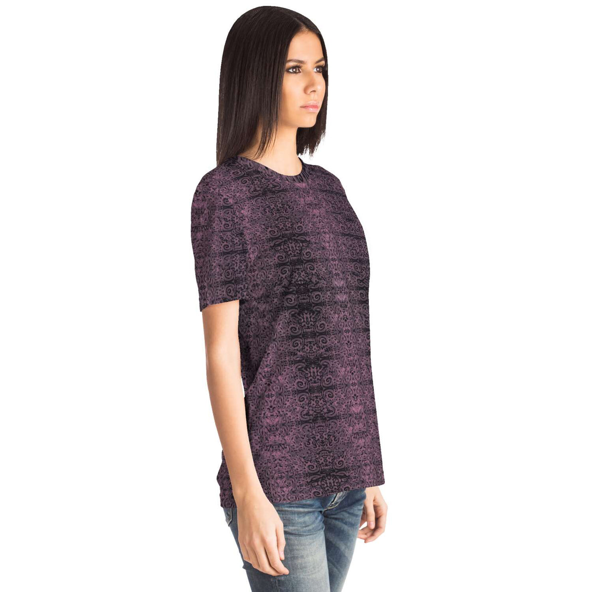 Purple & Black, Trippy, Rave, EDM, Festival, Psychedelic Psy AOP Graphic Art Tee T-Shirt