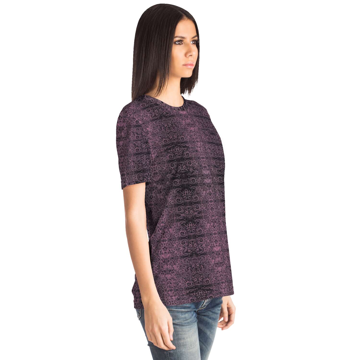 Purple & Black, Trippy, Rave, EDM, Festival, Psychedelic Psy AOP Graphic Art Tee T-Shirt