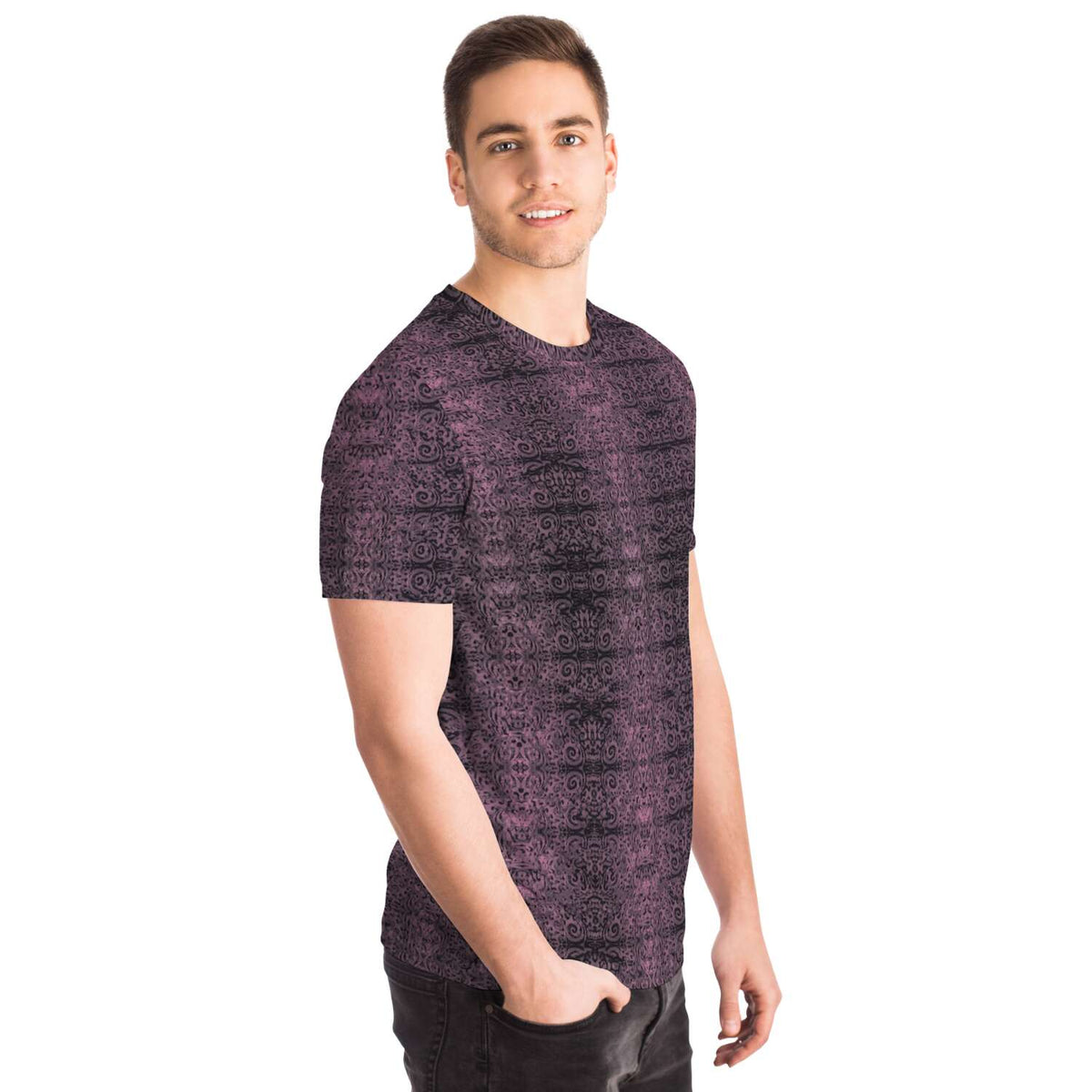Purple & Black, Trippy, Rave, EDM, Festival, Psychedelic Psy AOP Graphic Art Tee T-Shirt
