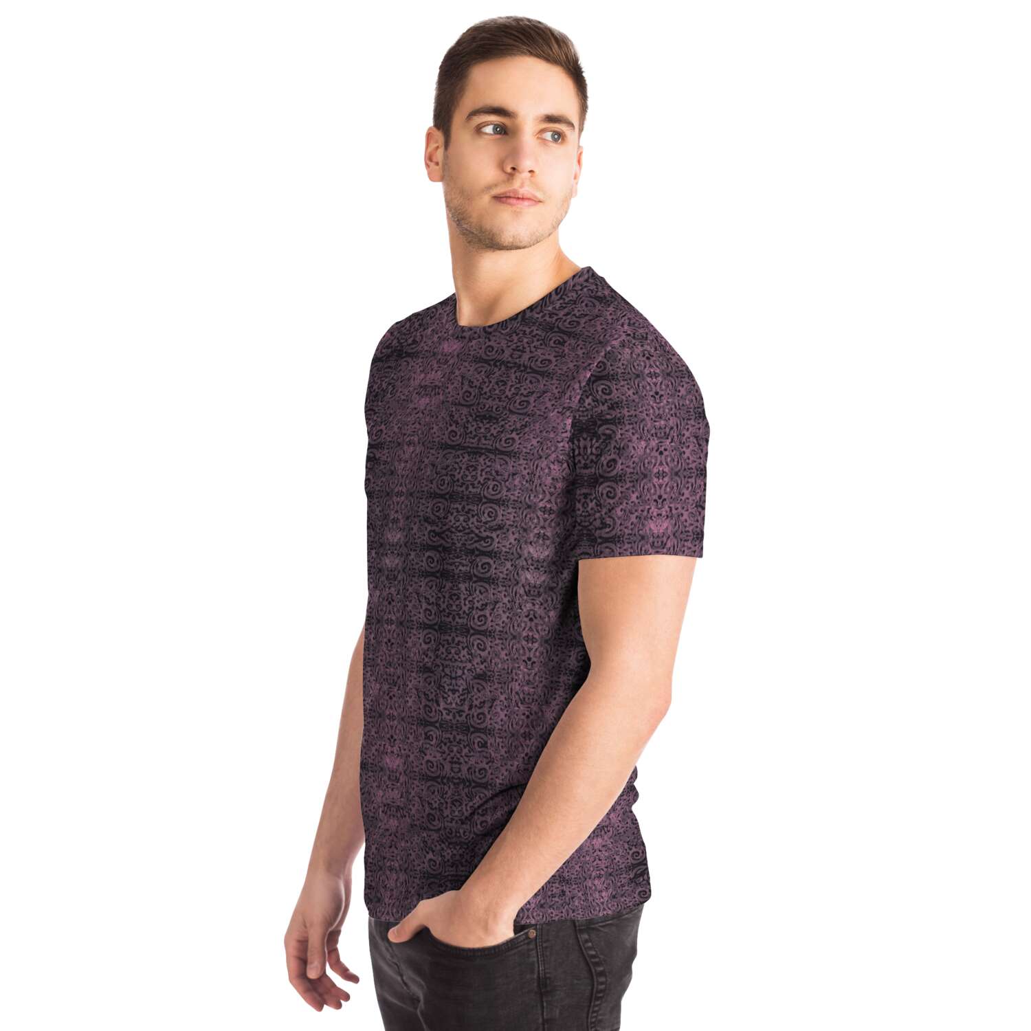 Purple & Black, Trippy, Rave, EDM, Festival, Psychedelic Psy AOP Graphic Art Tee T-Shirt