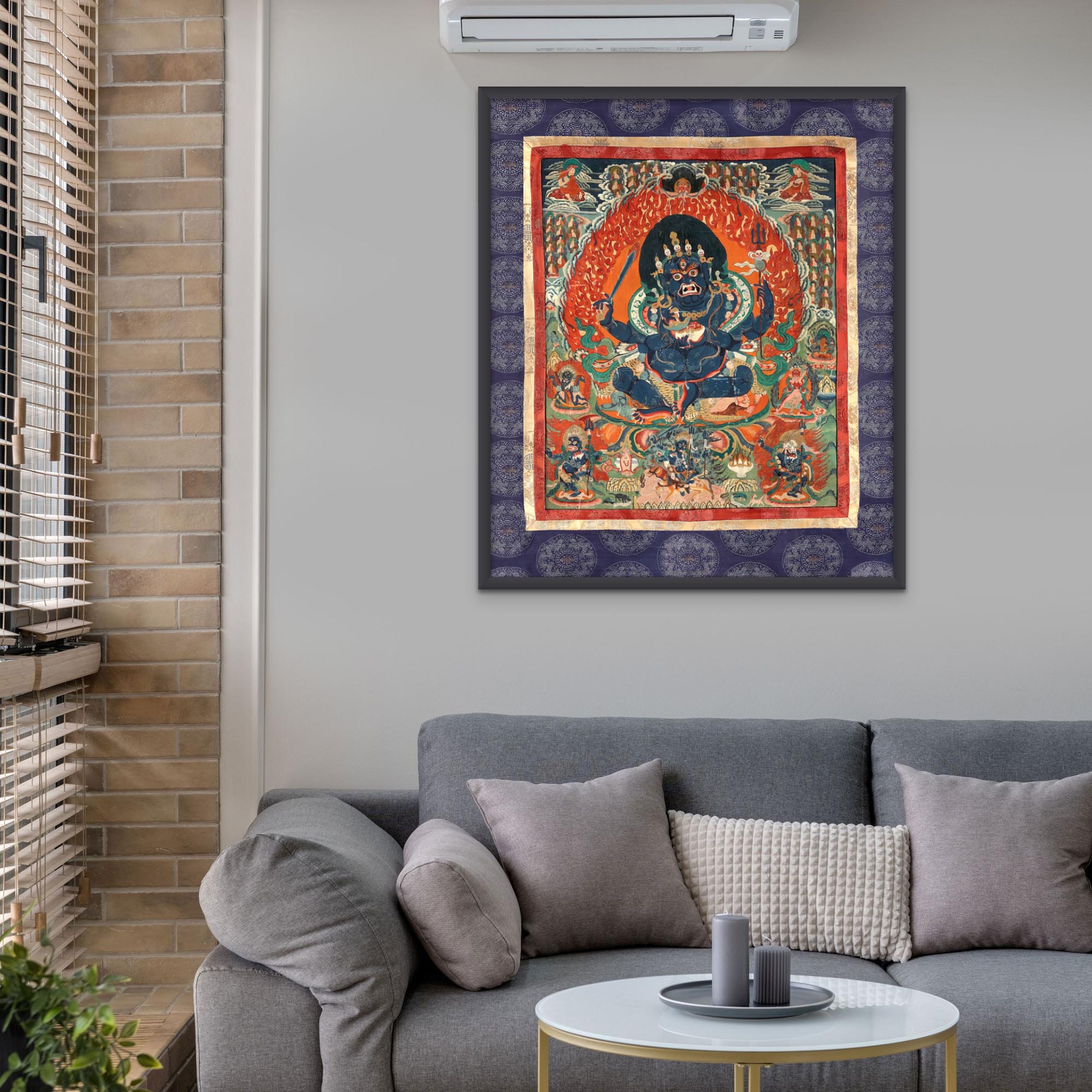 Fine art Purple Mahakala: A Tibetan Thangka Depicting a Protective Deity for Buddhist Wisdom - Vintage Nepal Fine Art Print