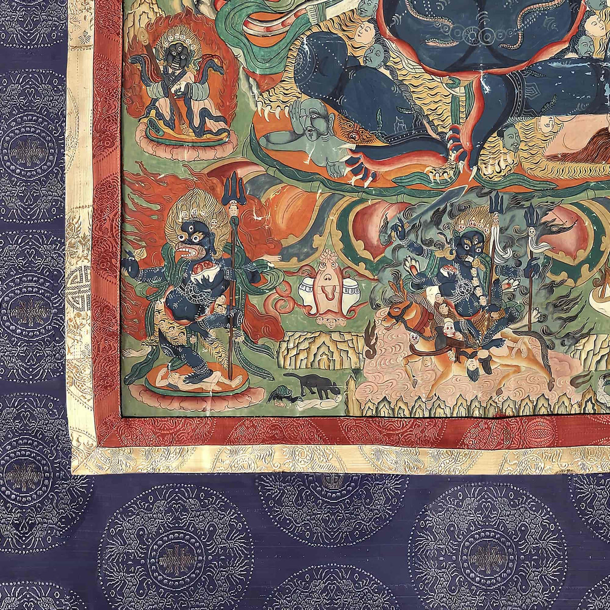 Purple Mahakala: A Tibetan Thangka Depicting a Protective Deity for Buddhist Wisdom - Vintage Nepal Fine Art Print