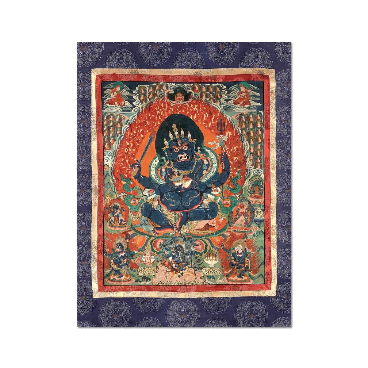 Fine art 12"x16" Purple Mahakala: A Tibetan Thangka Depicting a Protective Deity for Buddhist Wisdom - Vintage Nepal Fine Art Print