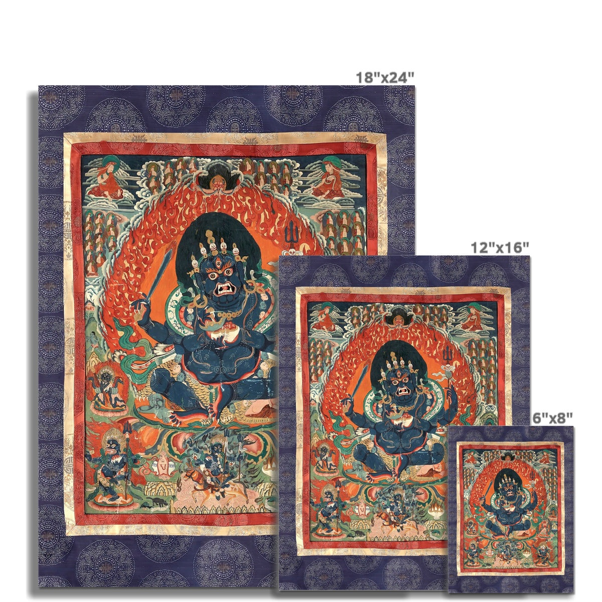 Fine art Purple Mahakala: A Tibetan Thangka Depicting a Protective Deity for Buddhist Wisdom - Vintage Nepal Fine Art Print