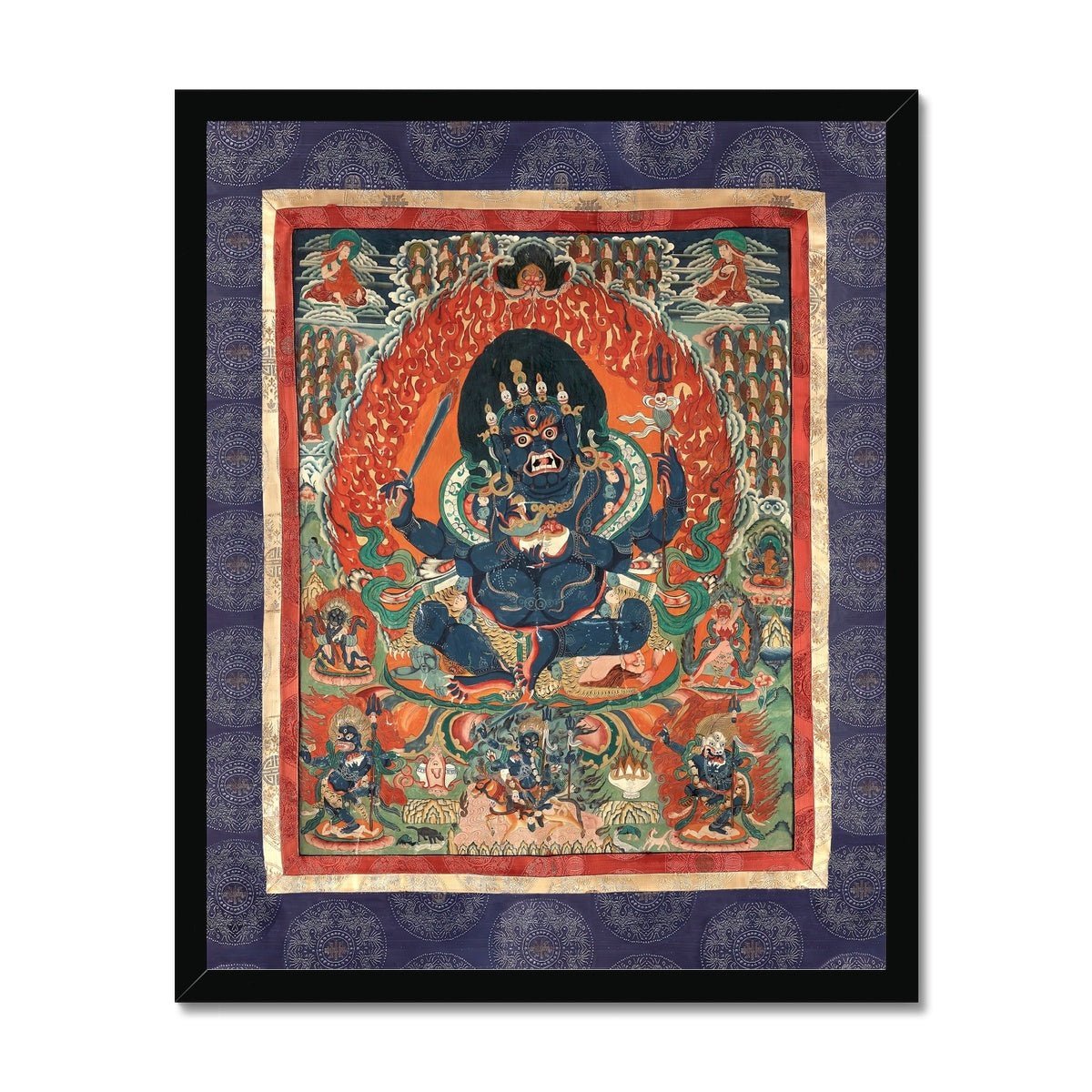 Fine art Purple Mahakala: A Tibetan Thangka Depicting a Protective Deity for Buddhist Wisdom - Vintage Nepal Fine Art Print