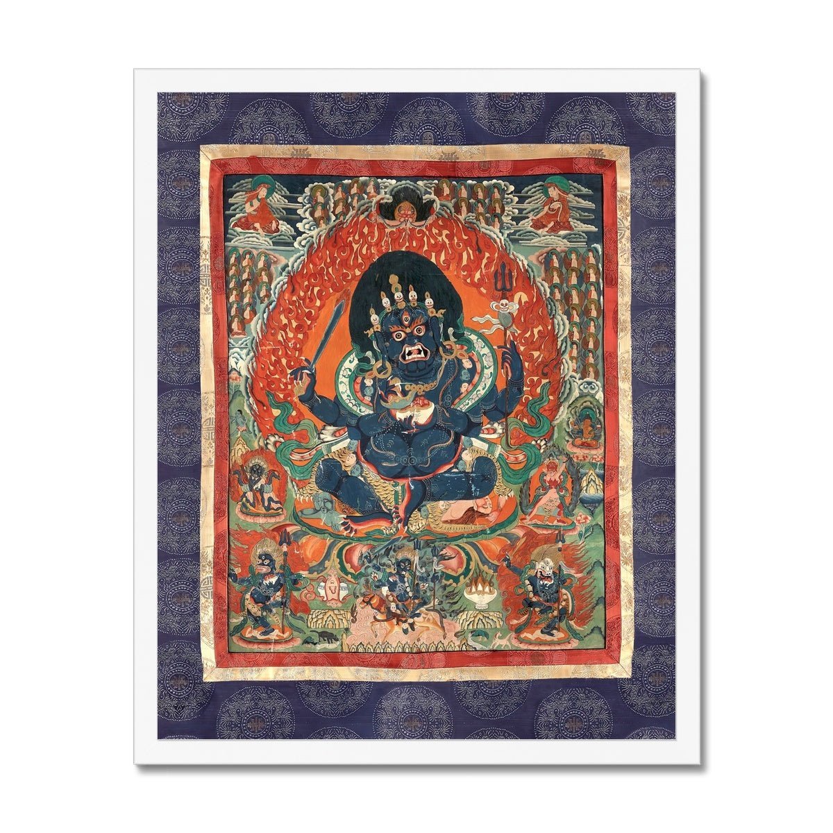 Purple Mahakala Tibetan Thangka Buddhist Wisdom Protection Deity Nepal Tantric Vintage Framed Print