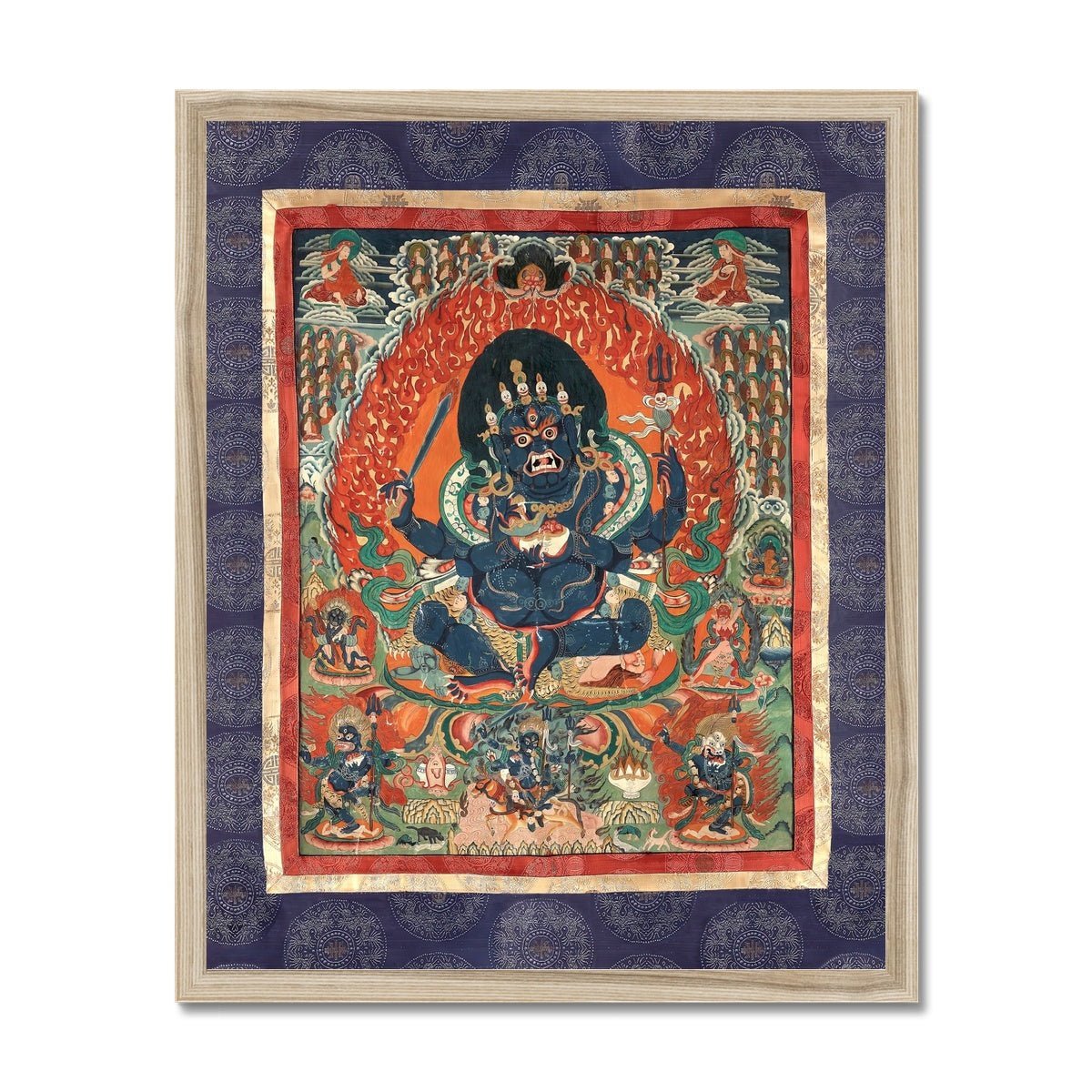 Purple Mahakala Tibetan Thangka Buddhist Wisdom Protection Deity Nepal Tantric Vintage Framed Print