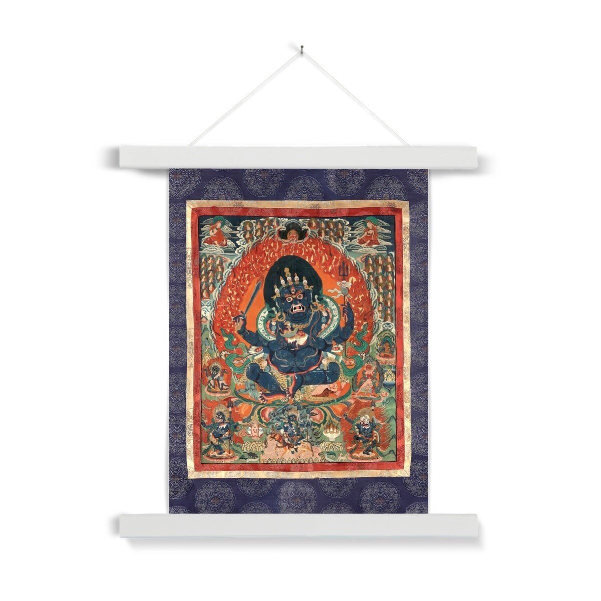 Purple Mahakala Tibetan Thangka | Buddhist Wisdom Protection Meditation Deity | Nepal Tantric Vintage Fine Art Print with Hanger
