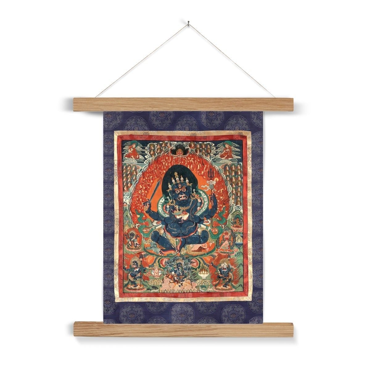 Purple Mahakala Tibetan Thangka | Buddhist Wisdom Protection Meditation Deity | Nepal Tantric Vintage Fine Art Print with Hanger