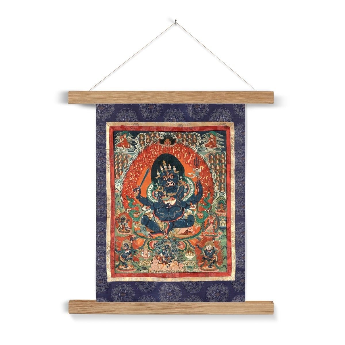 Hangar Thangka Purple Mahakala Tibetan Thangka | Buddhist Wisdom Protection Meditation Deity | Nepal Tantric Vintage Fine Art Print with Hanger