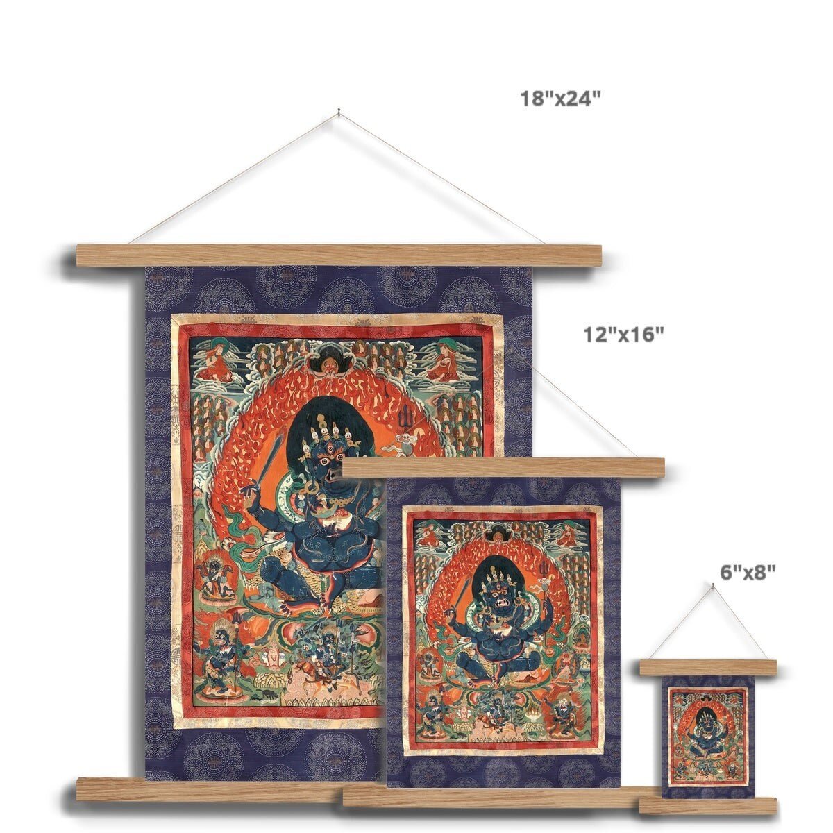 Purple Mahakala Tibetan Thangka | Buddhist Wisdom Protection Meditation Deity | Nepal Tantric Vintage Fine Art Print with Hanger