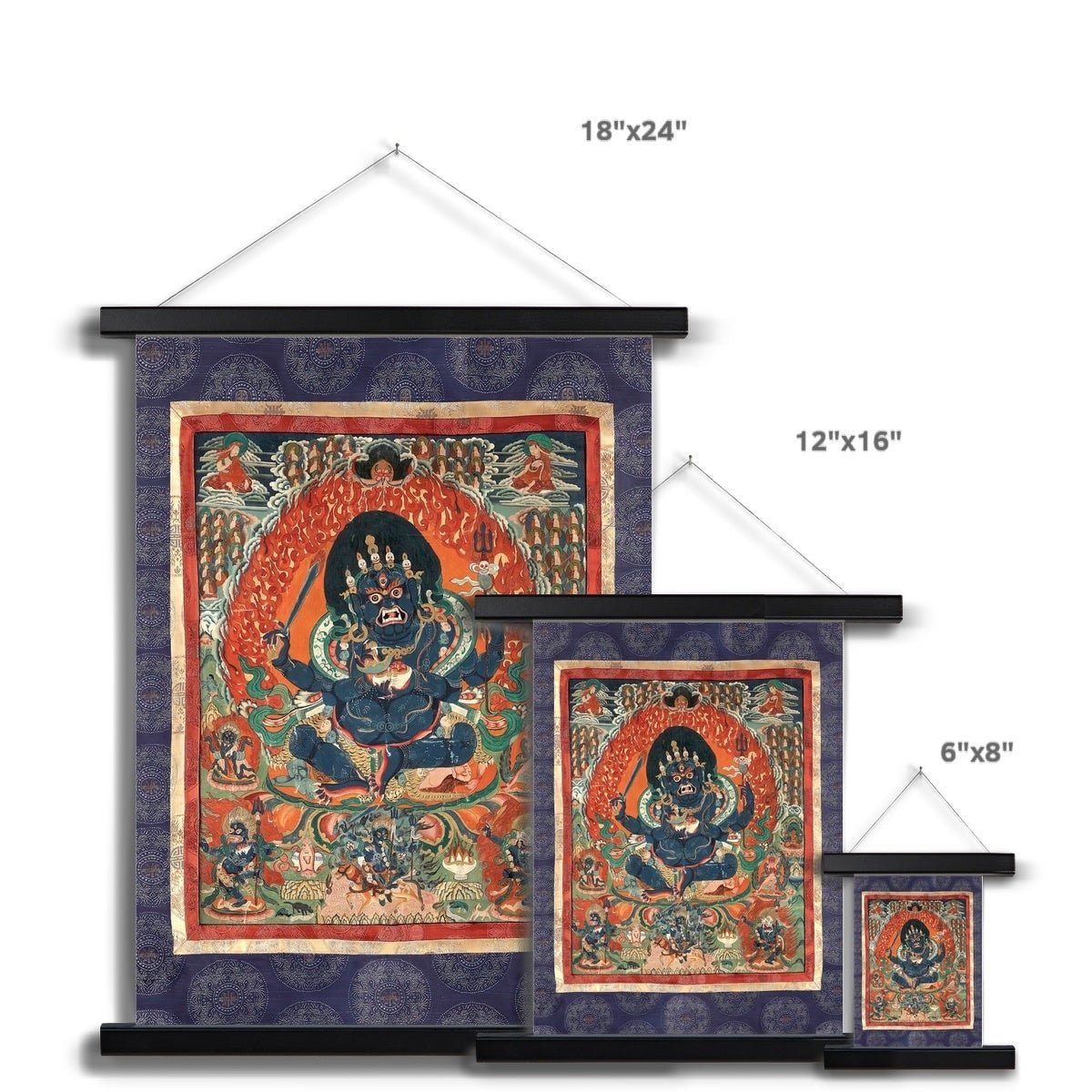 Purple Mahakala Tibetan Thangka | Buddhist Wisdom Protection Meditation Deity | Nepal Tantric Vintage Fine Art Print with Hanger