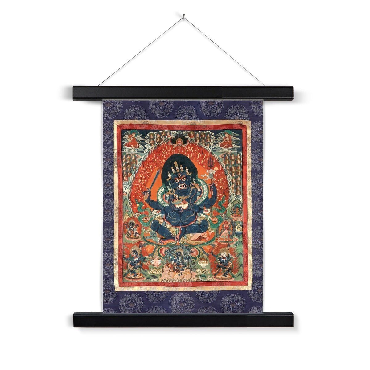 Hangar Thangka Purple Mahakala Tibetan Thangka | Buddhist Wisdom Protection Meditation Deity | Nepal Tantric Vintage Fine Art Print with Hanger