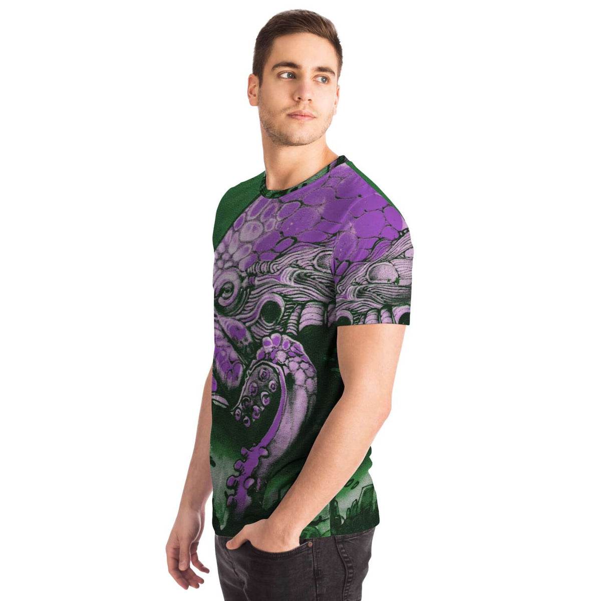 Purple Urban Octopus | Extraterrestrial Octopus | Dystopian Squid All-Over-Print Trippy T-Shirt