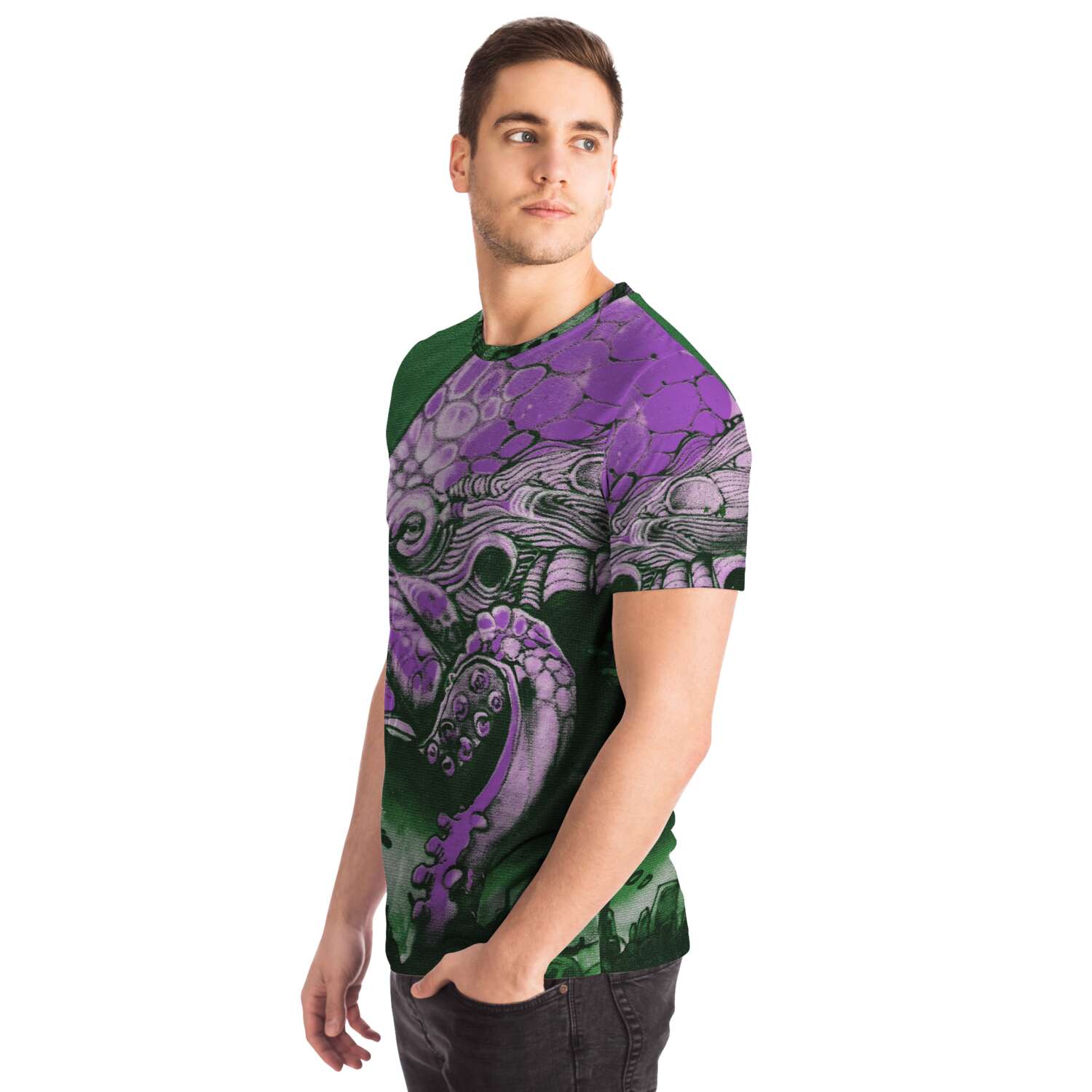Purple Urban Octopus | Extraterrestrial Octopus | Dystopian Squid All-Over-Print Trippy T-Shirt