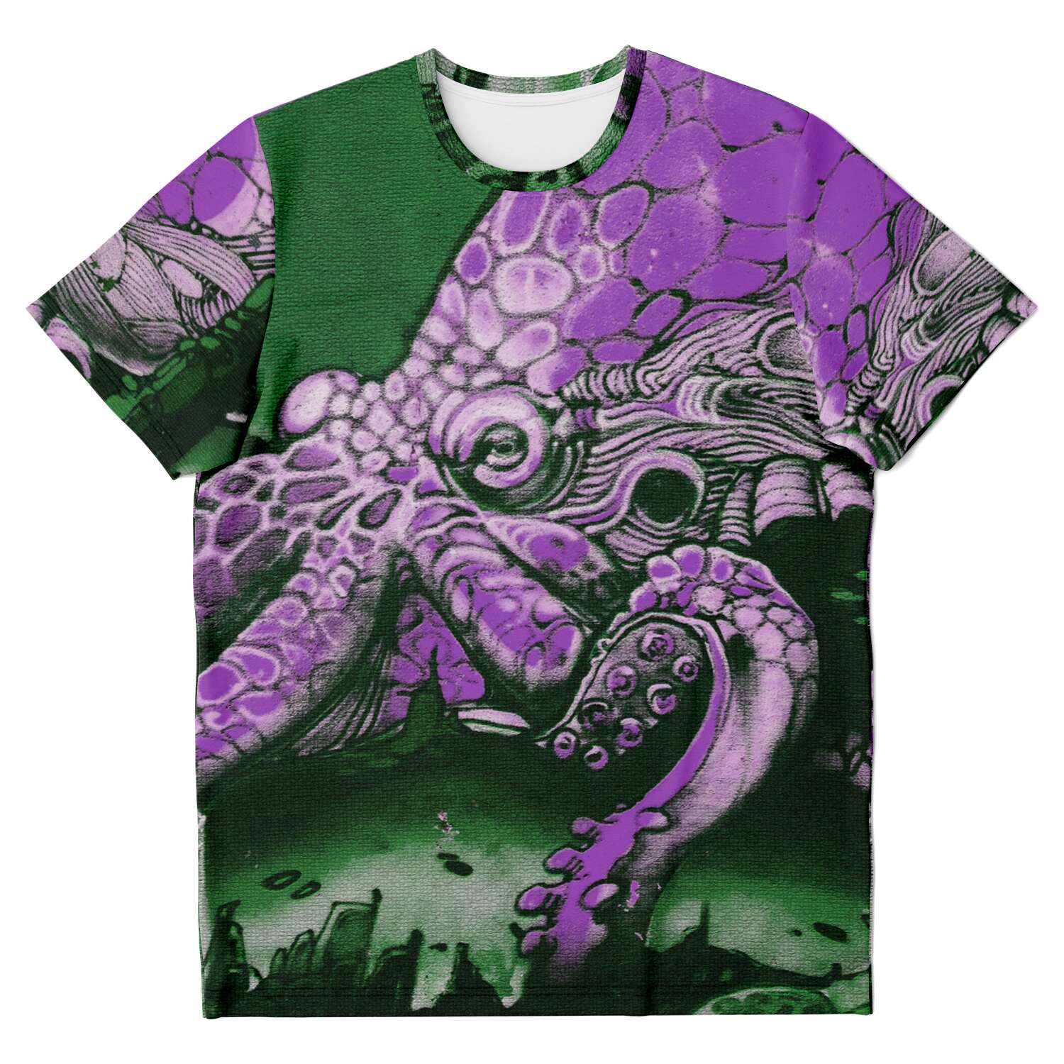 Purple Urban Octopus | Extraterrestrial Octopus | Dystopian Squid All-Over-Print Trippy T-Shirt