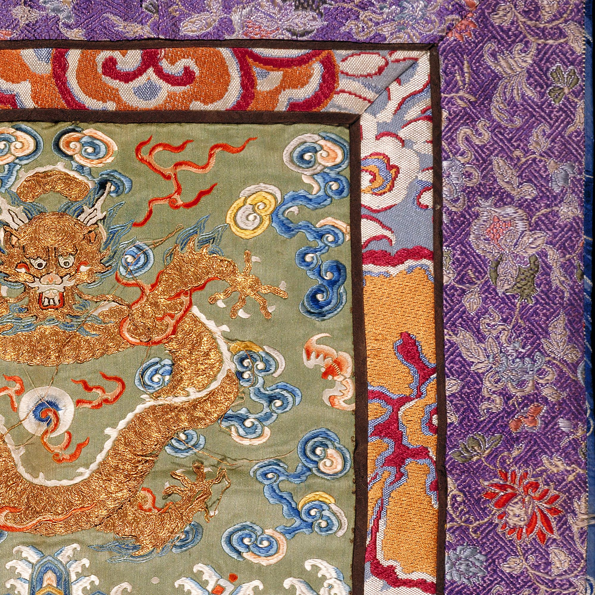 giclee Qing Dynasty, Chinese Mythology Silk Embroidery Gold Dragon Antique Mandarin Square Folk Art Fine Taoist Art Print