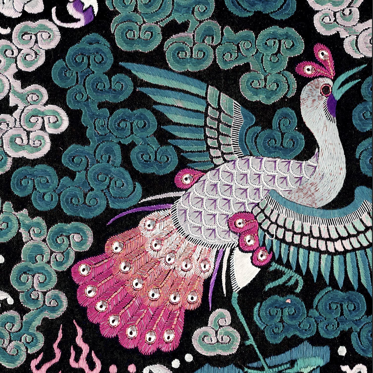 giclee Qing Dynasty, Chinese Mythology Silk Embroidery Pheasant Mandarin Square Antique Vintage Fine Art Print