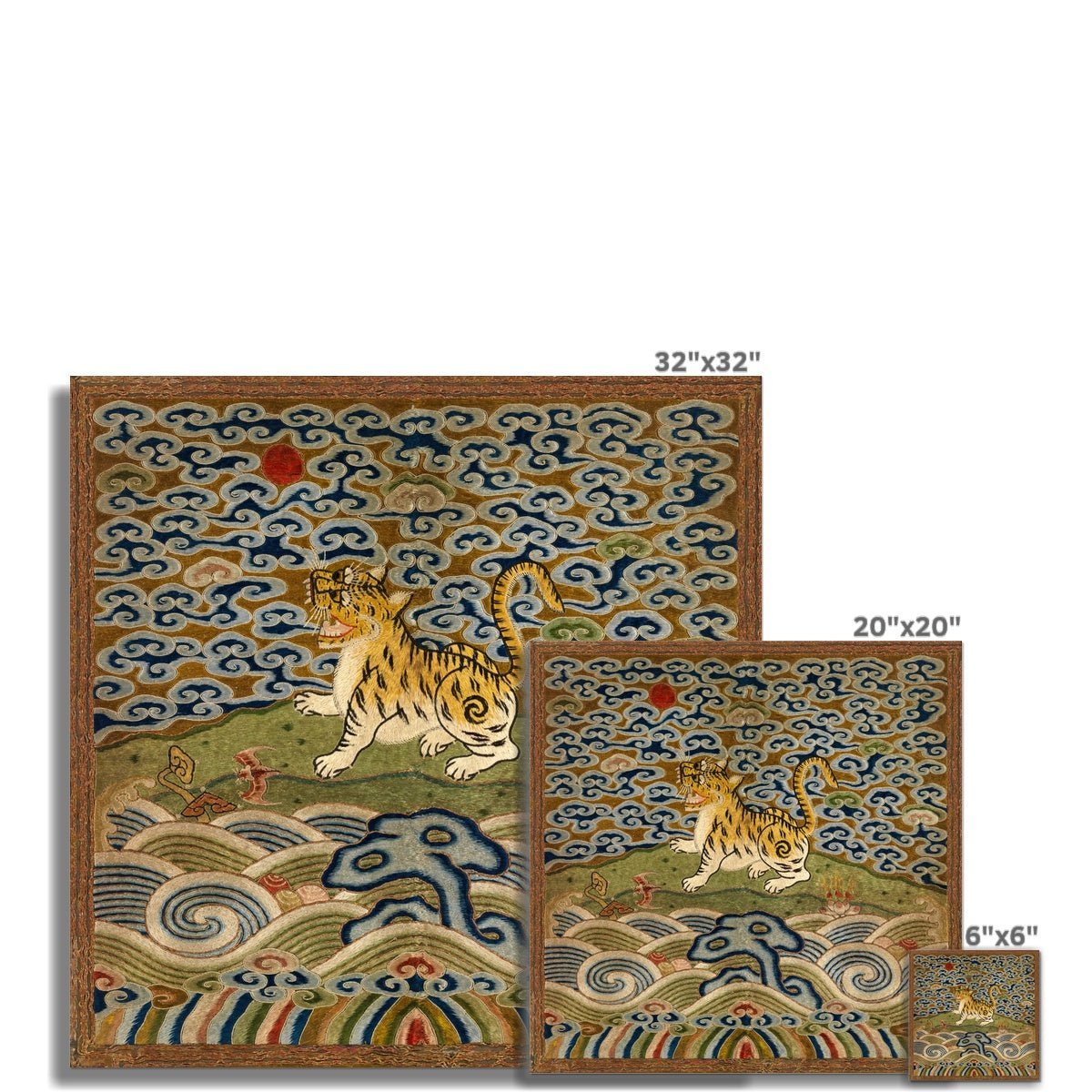 Qing Dynasty, Chinese Silk Embroidery | Leopard Lion Cat Lover Panther Mandarin Square Thangka | Vintage Fine Art Print